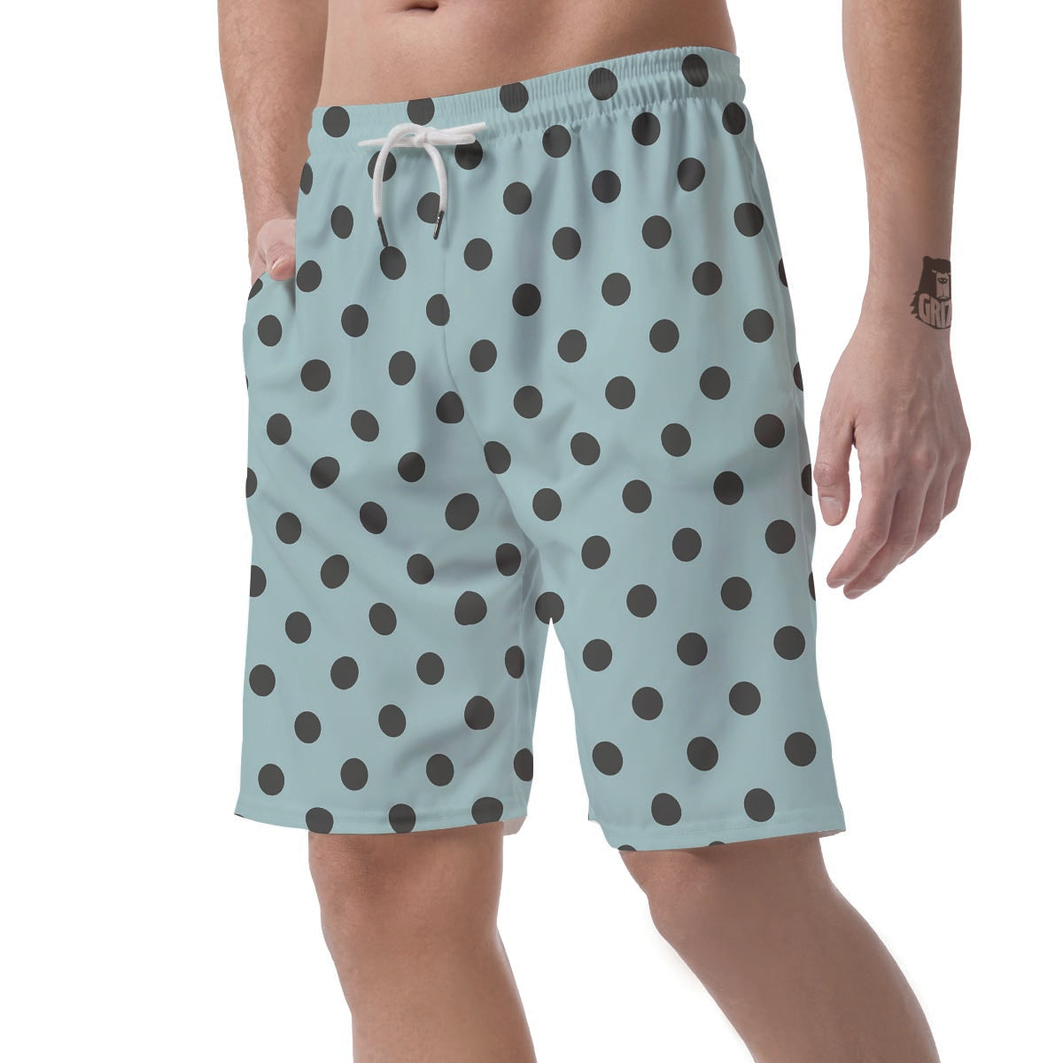 Aqua And Black Polka Dot Men's Shorts-grizzshop