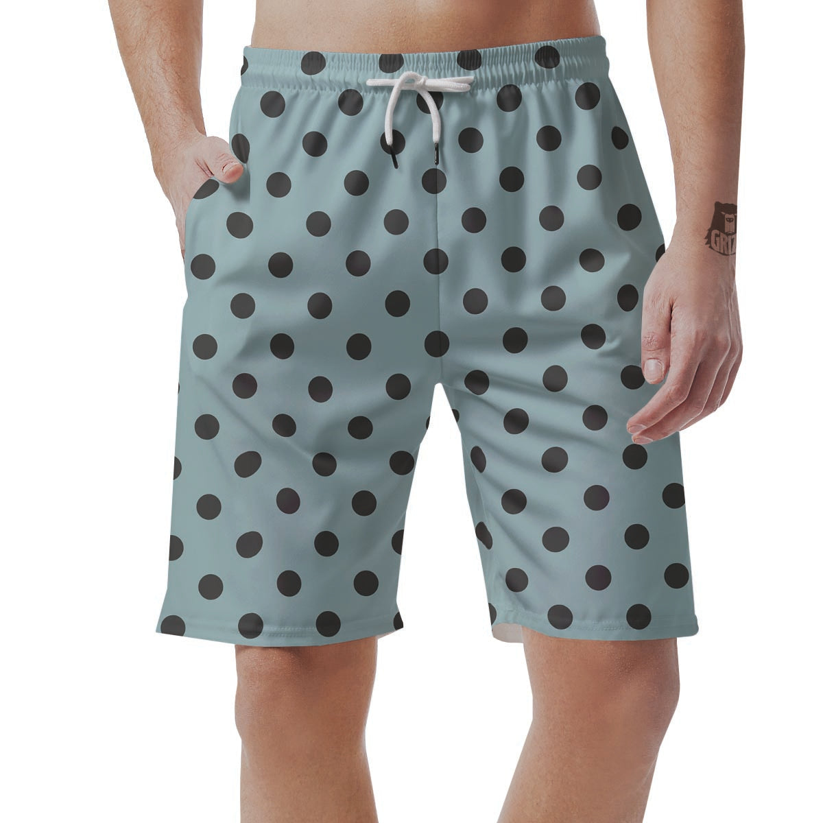 Aqua And Black Polka Dot Men's Shorts-grizzshop