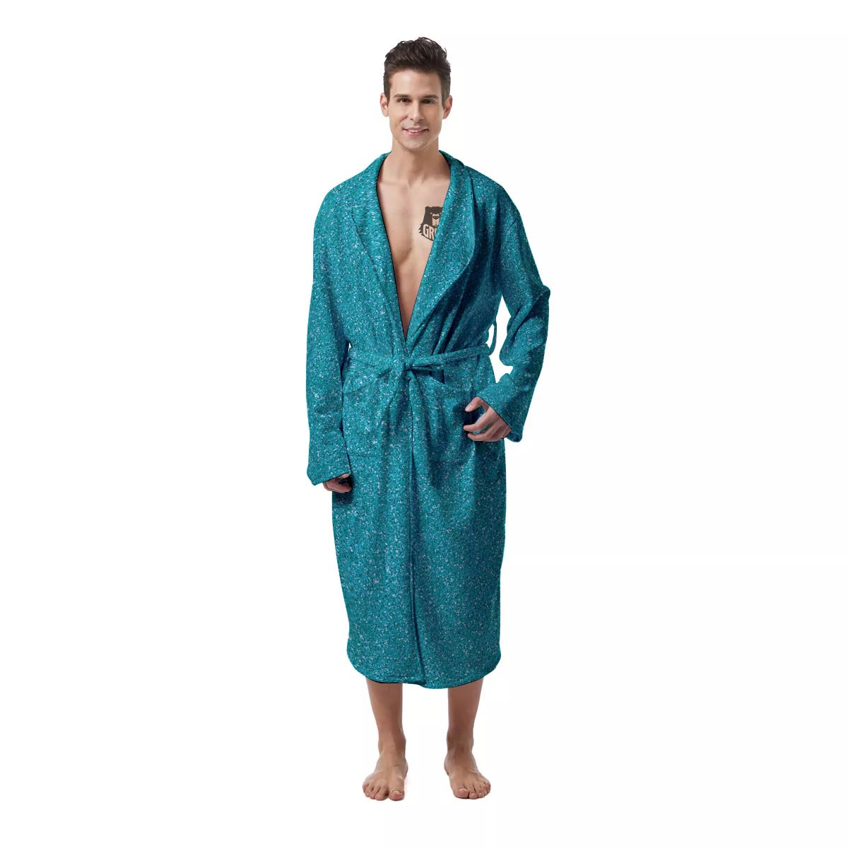 Aqua Glitter Artwork Print Men's Robe-grizzshop