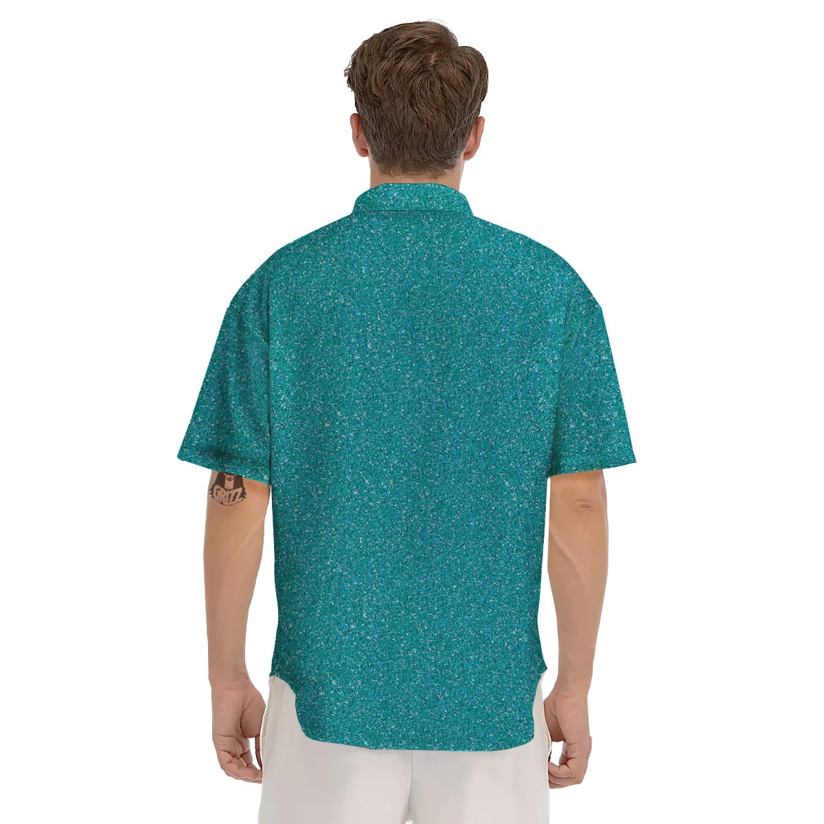 Aqua Glitter Artwork Print Men's Short Sleeve Shirts-grizzshop