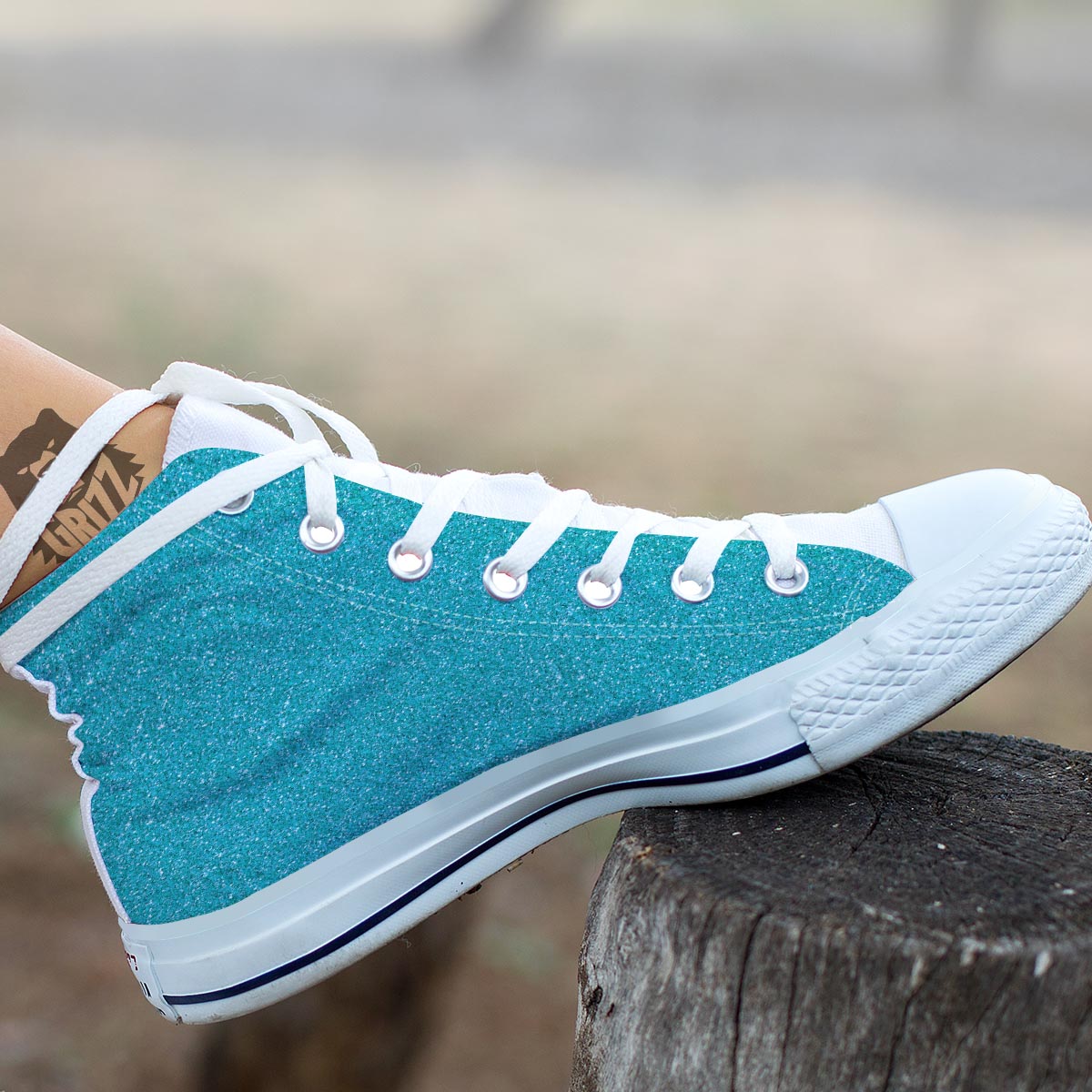 Aqua Glitter Artwork Print White High Top Shoes-grizzshop