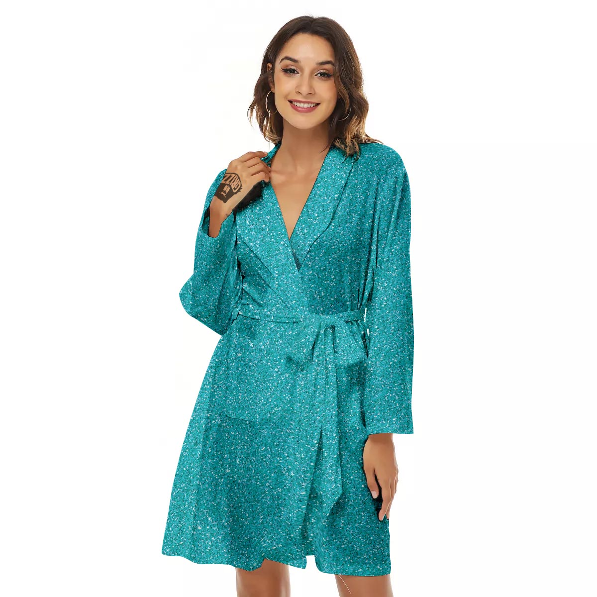 Aqua Glitter Artwork Print Women's Robe-grizzshop