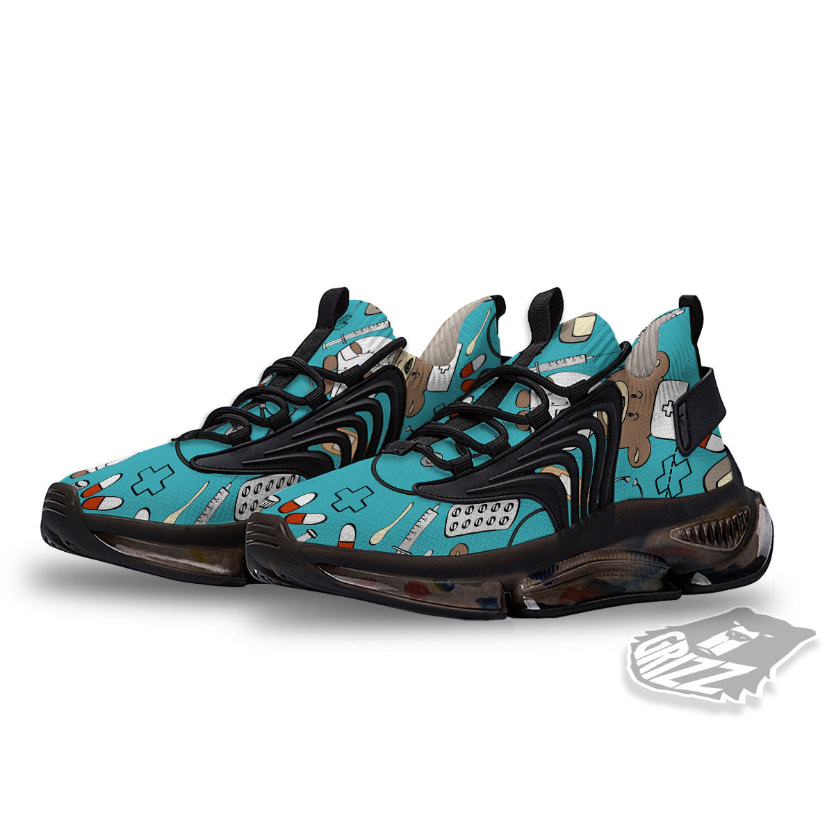 Aqua Teddy Bear Nurse Black Gym Shoes-grizzshop