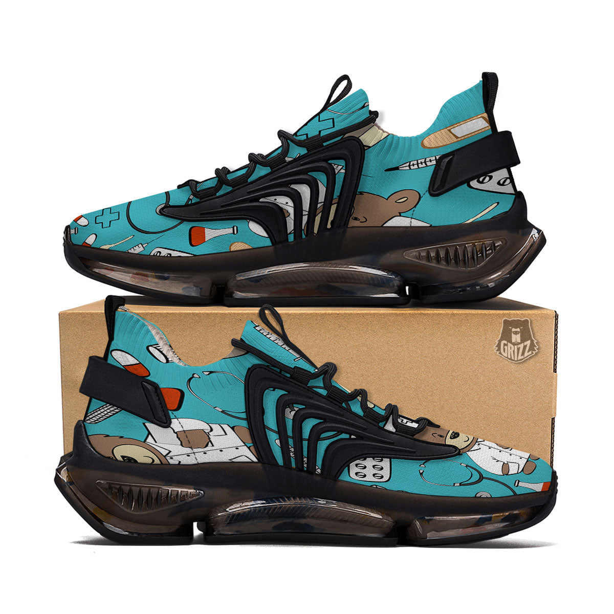 Aqua Teddy Bear Nurse Black Gym Shoes-grizzshop