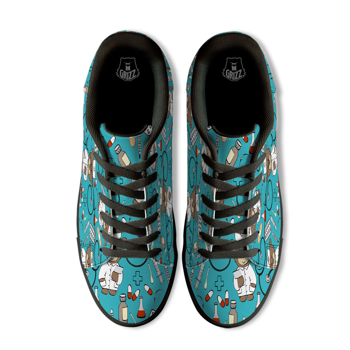 Aqua Teddy Bear Nurse Black Low Top Sneakers-grizzshop