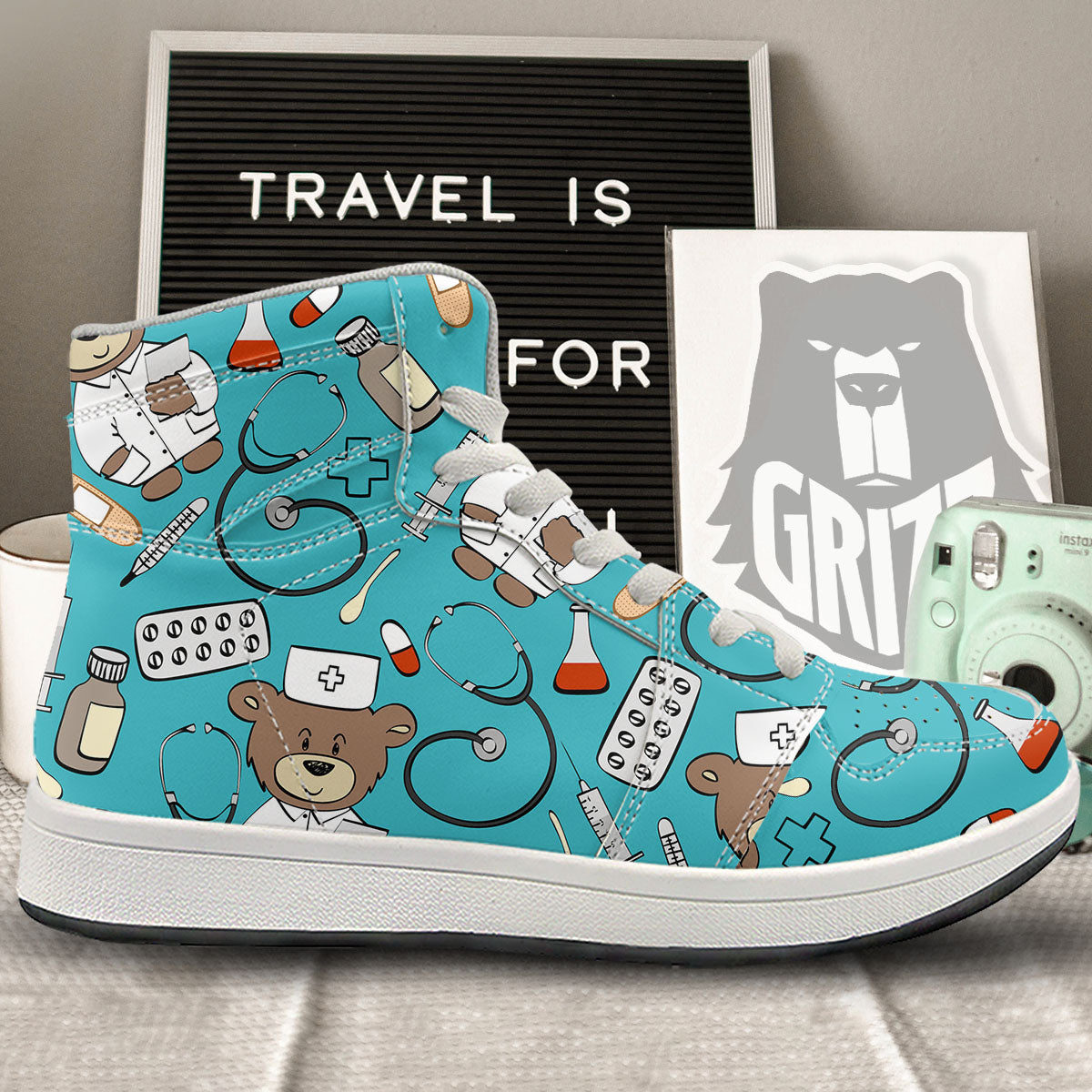 Aqua Teddy Bear Nurse High Top Sneakers-grizzshop