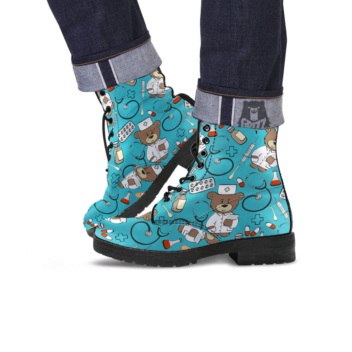 Aqua Teddy Bear Nurse Leather Boots-grizzshop