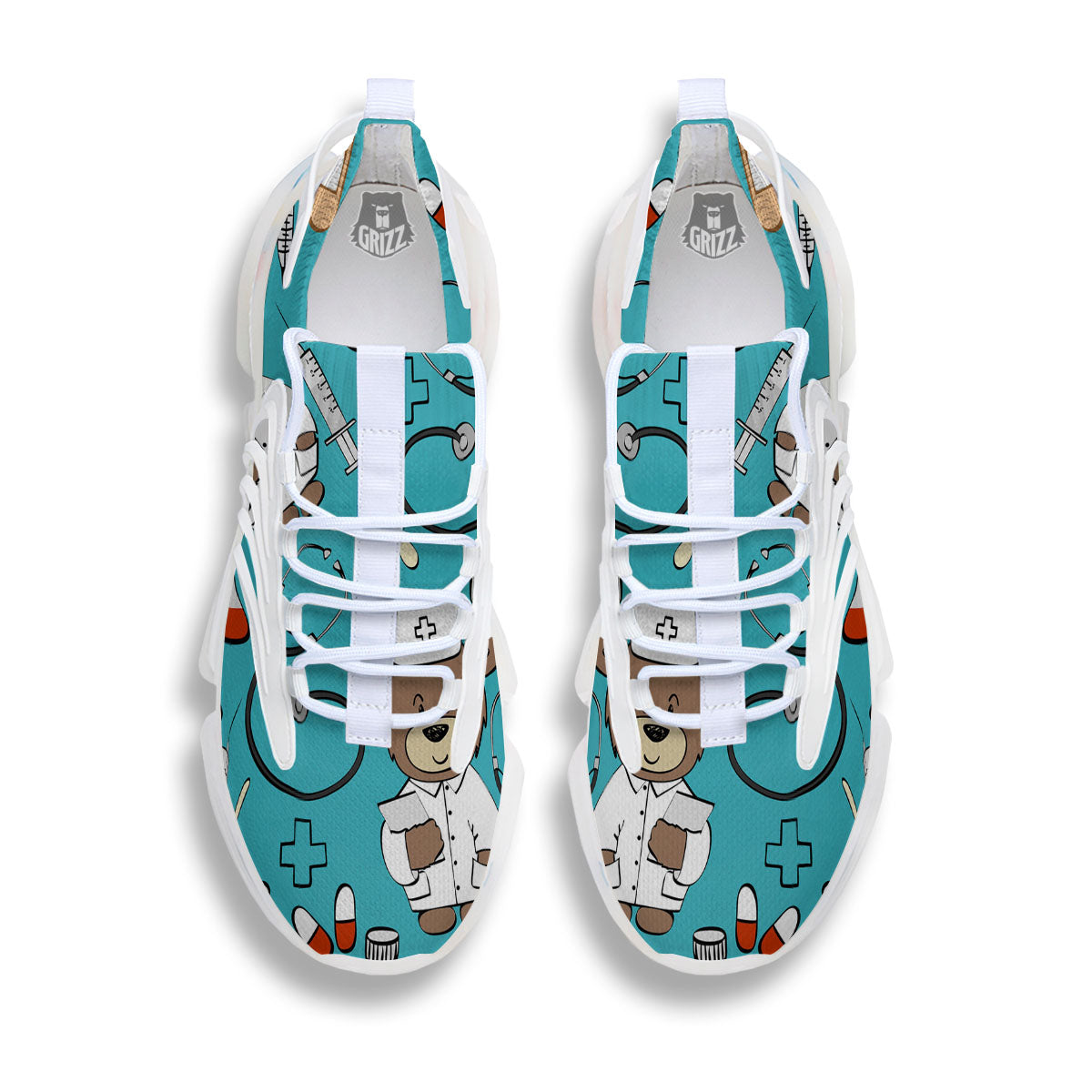 Aqua Teddy Bear Nurse White Gym Shoes-grizzshop