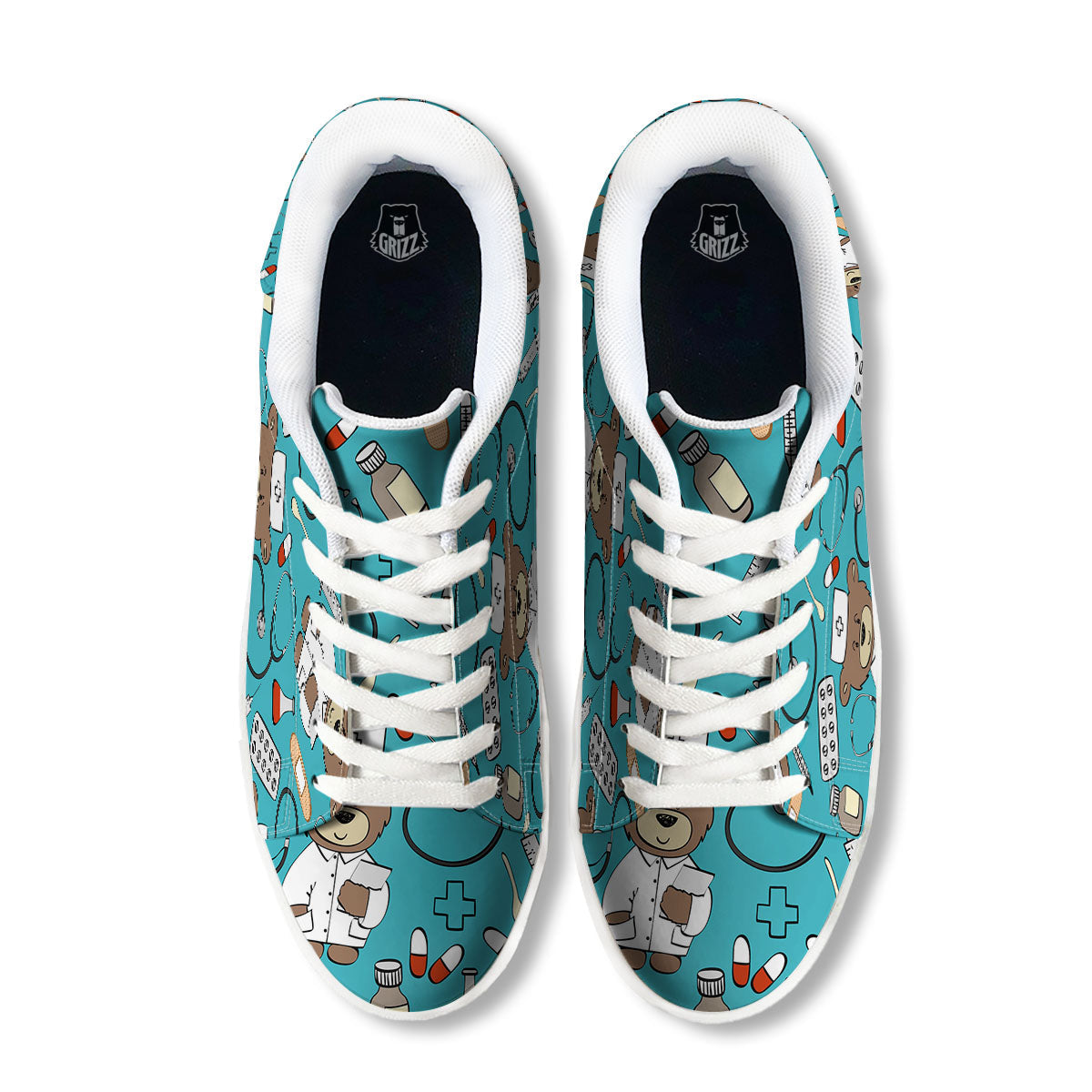 Aqua Teddy Bear Nurse White Low Top Sneakers-grizzshop