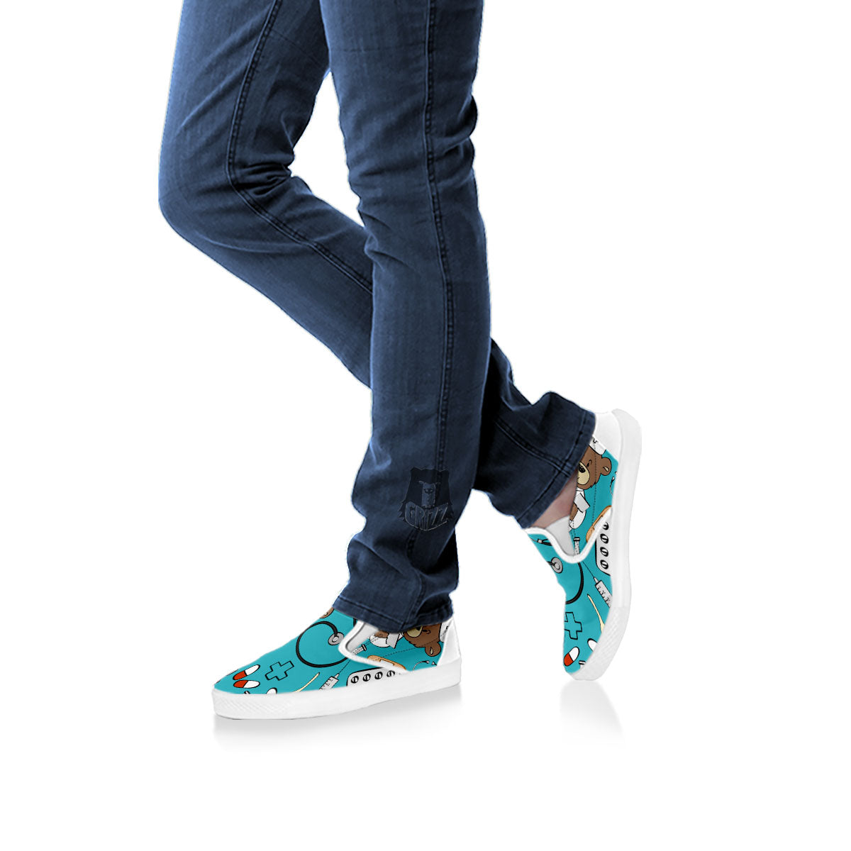 Aqua Teddy Bear Nurse White Slip On Shoes-grizzshop