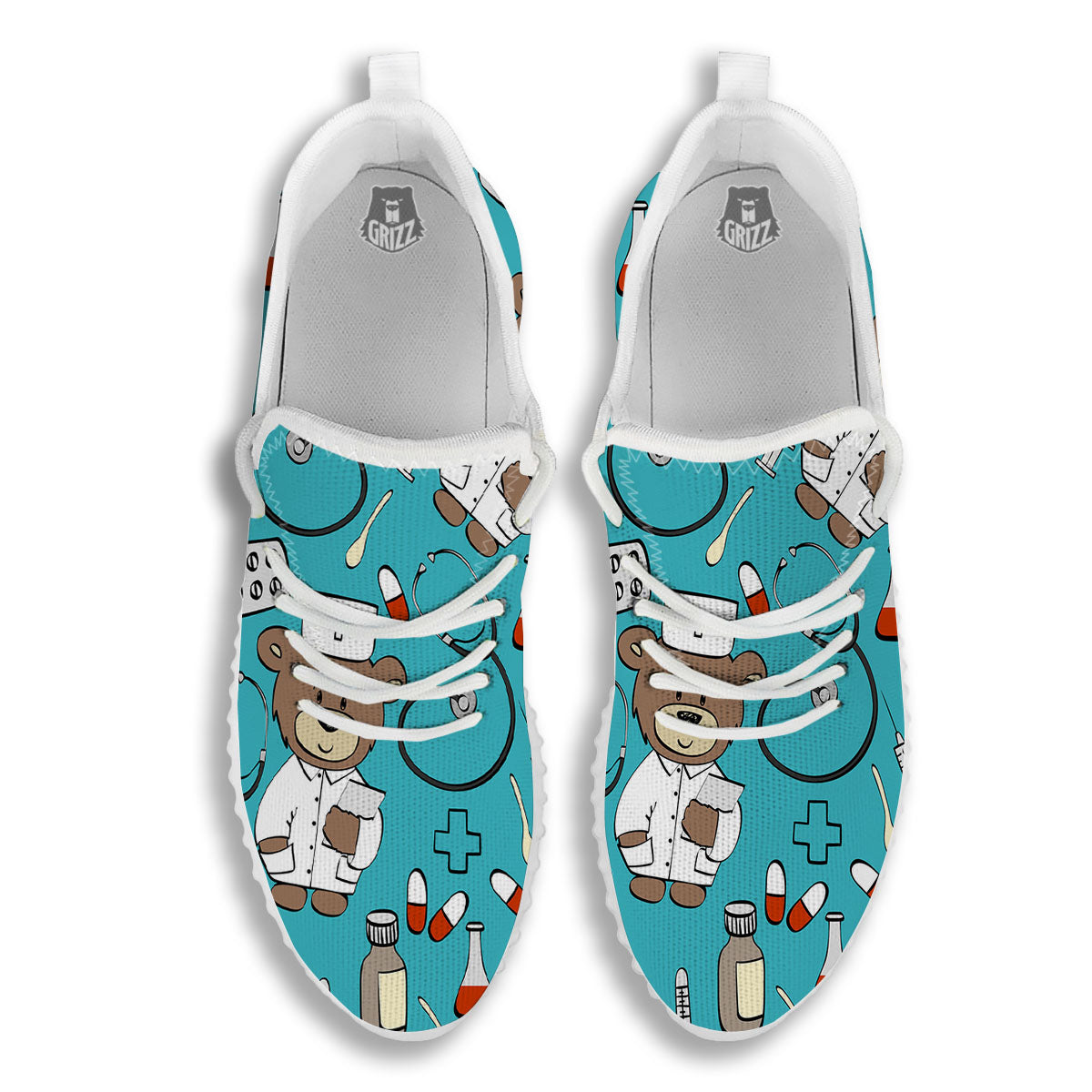 Aqua Teddy Bear Nurse White Walking Shoes-grizzshop
