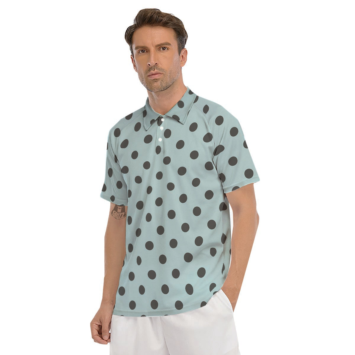 Aqua And Black Polka Dot Men's Golf Shirts-grizzshop