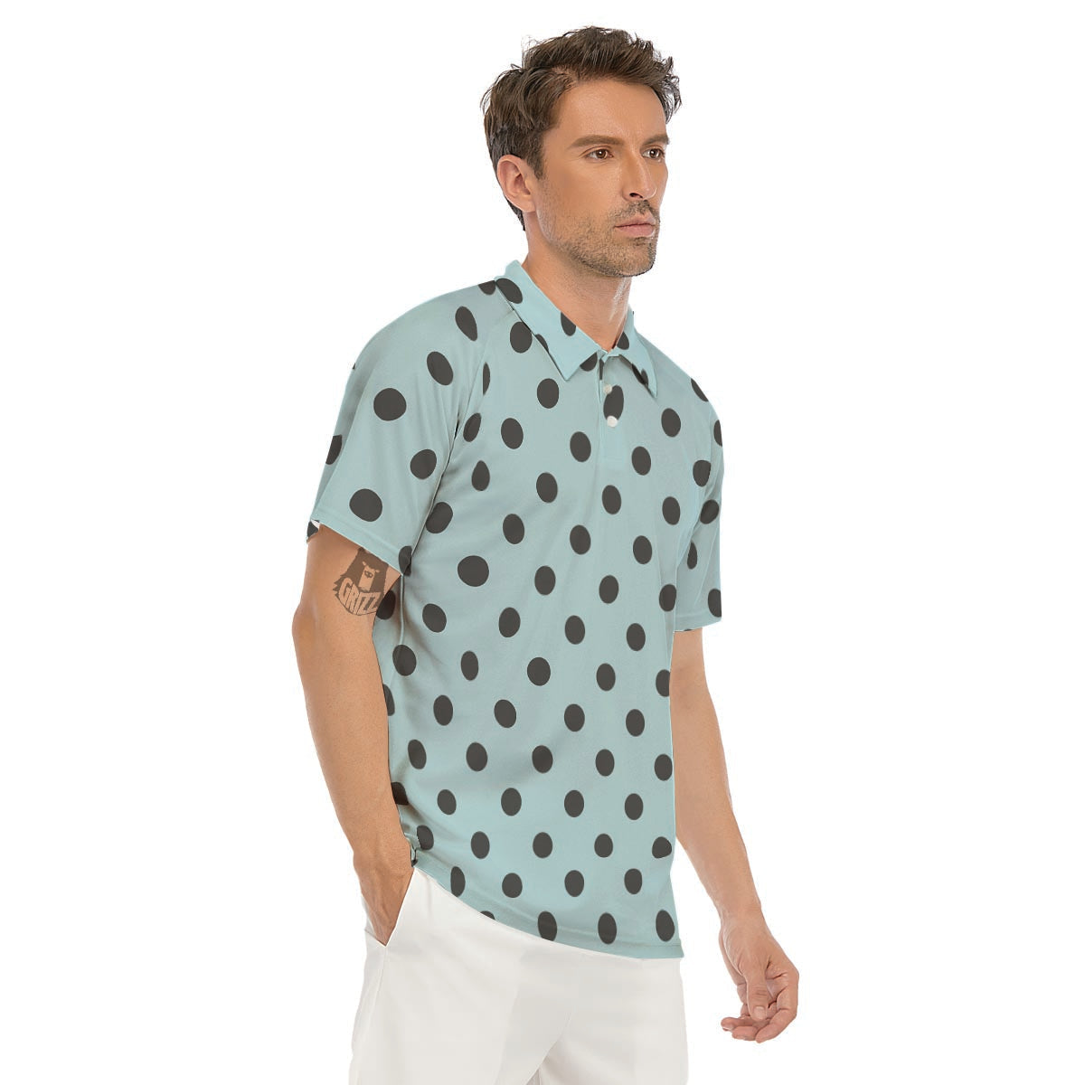 Aqua And Black Polka Dot Men's Golf Shirts-grizzshop