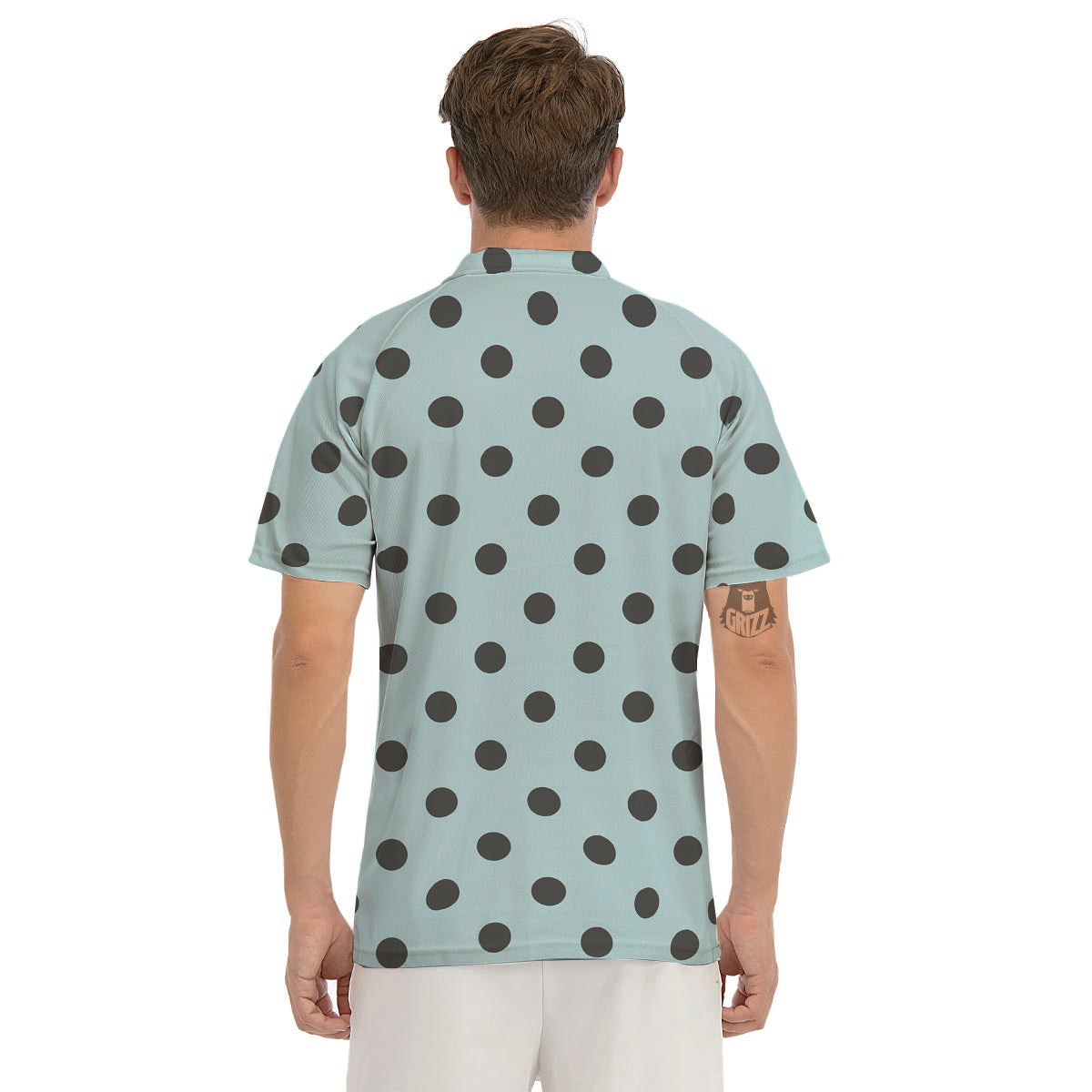 Aqua And Black Polka Dot Men's Golf Shirts-grizzshop