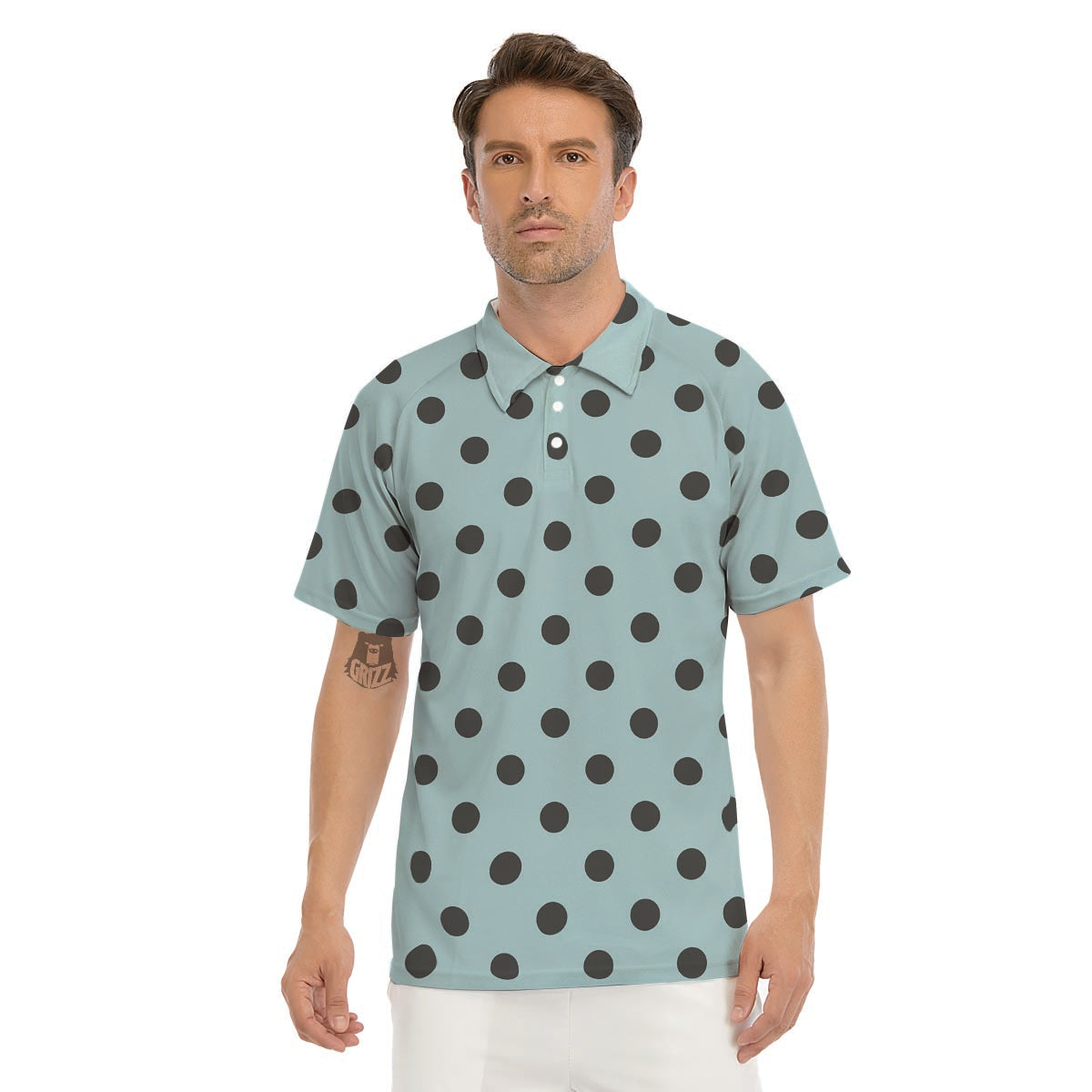 Aqua And Black Polka Dot Men's Golf Shirts-grizzshop