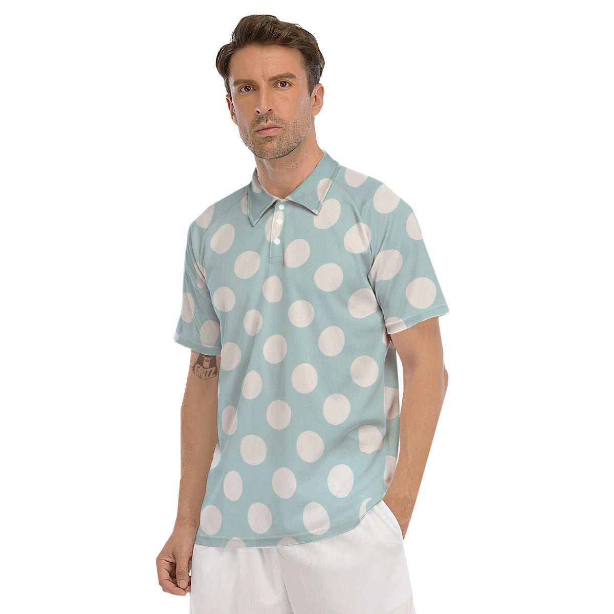 Aqua Polka Dot Men's Golf Shirts-grizzshop