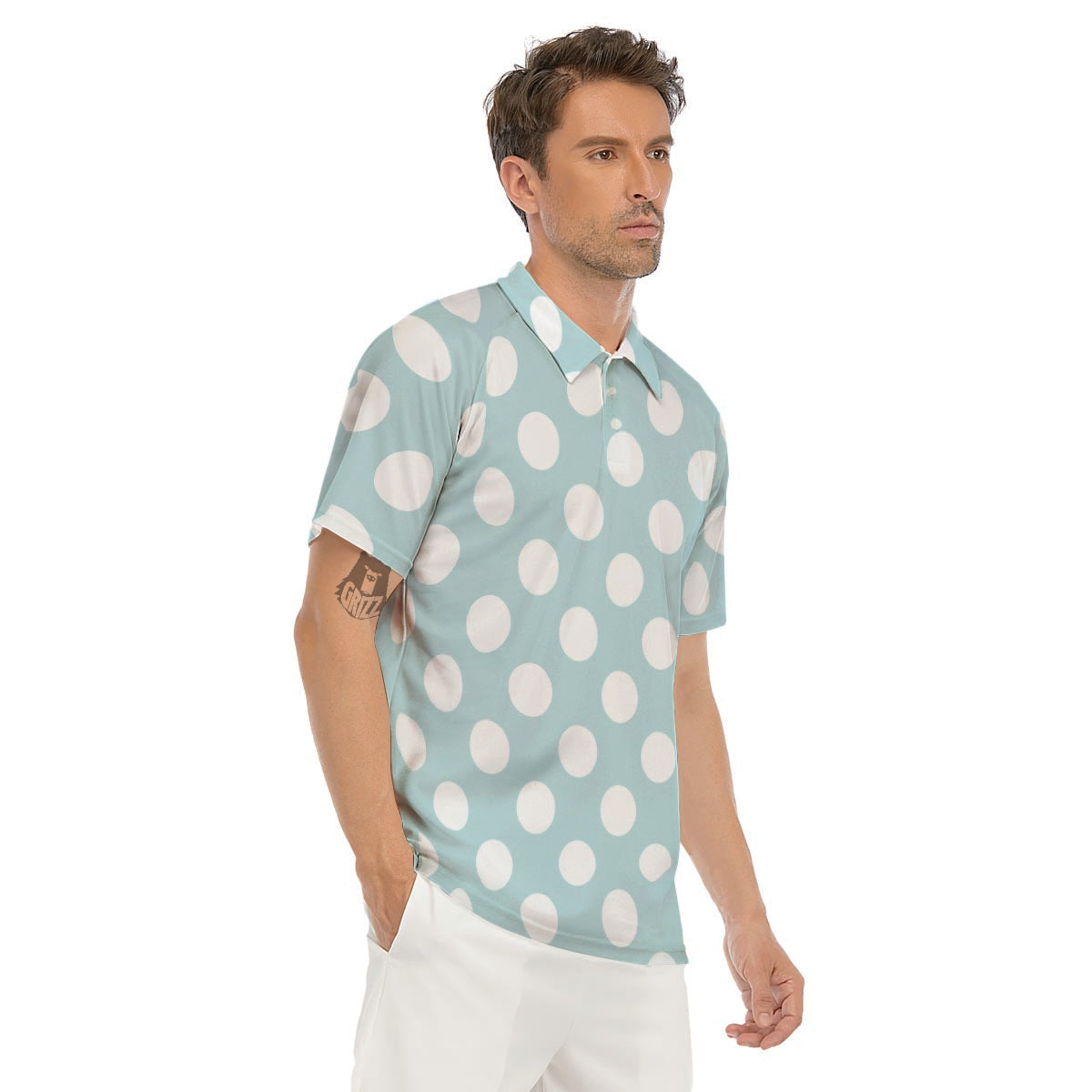 Aqua Polka Dot Men's Golf Shirts-grizzshop