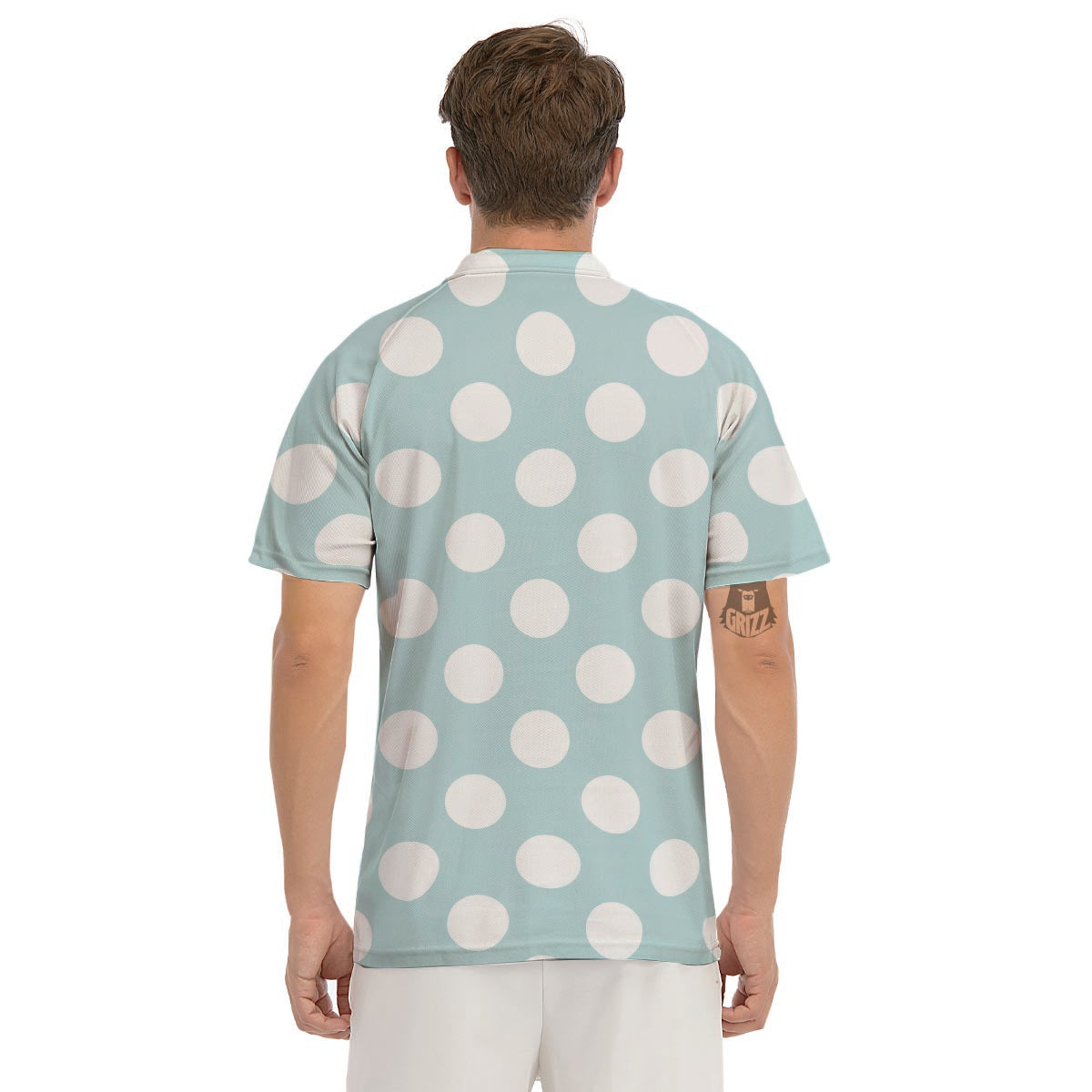 Aqua Polka Dot Men's Golf Shirts-grizzshop