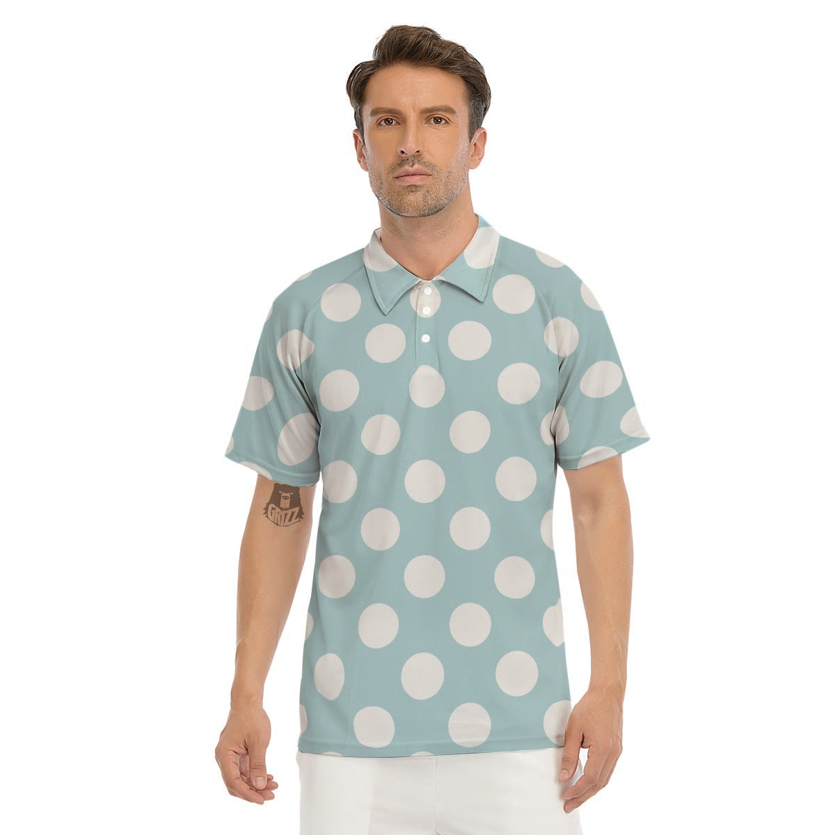 Aqua Polka Dot Men's Golf Shirts-grizzshop