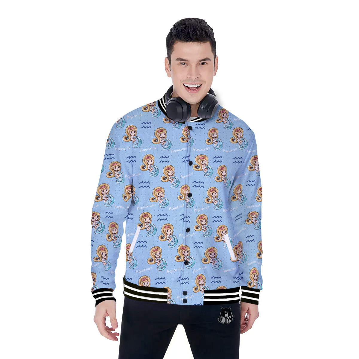 Aquarius Cute Cartoon Print Pattern Baseball Jacket-grizzshop