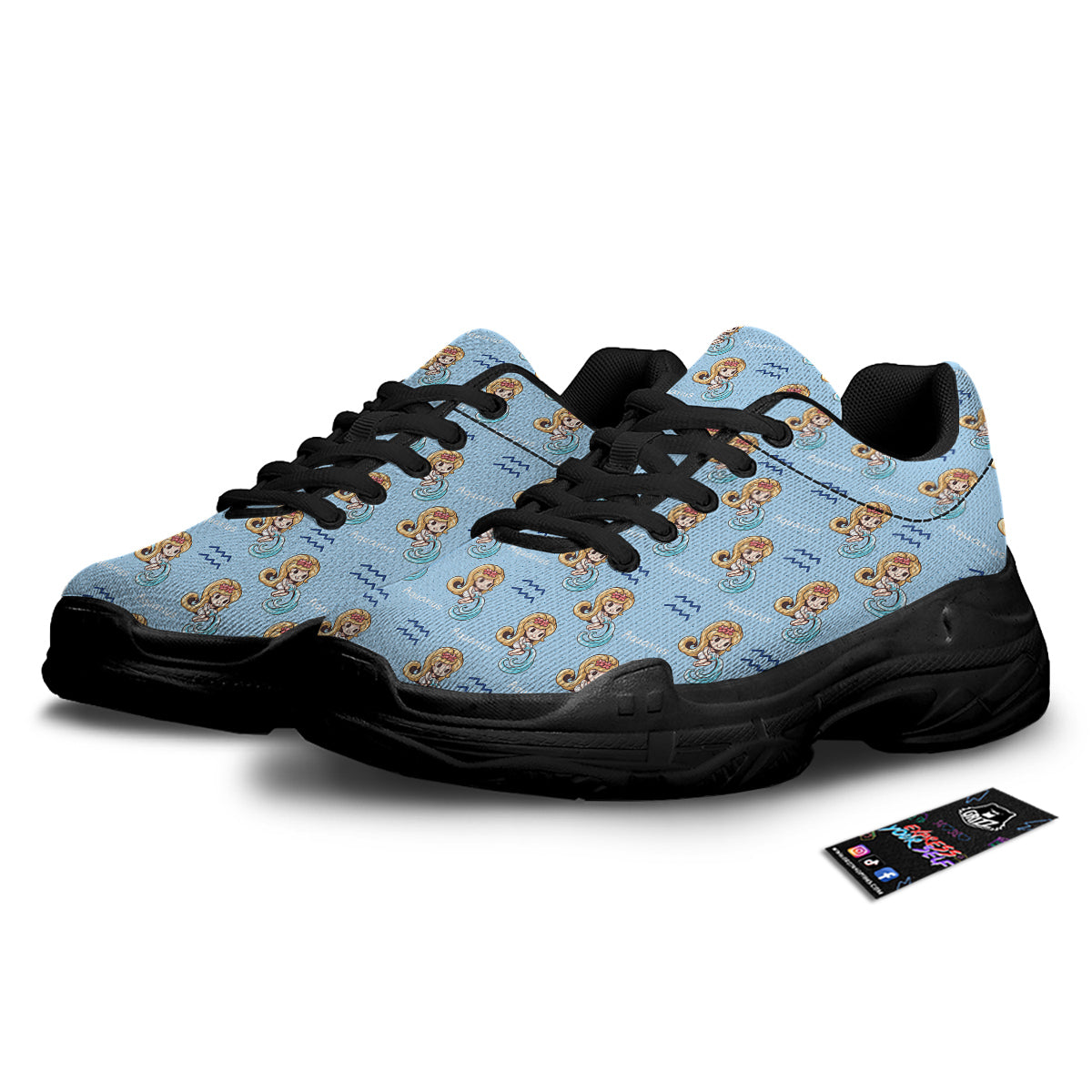 Aquarius Cute Cartoon Print Pattern Black Chunky Shoes-grizzshop