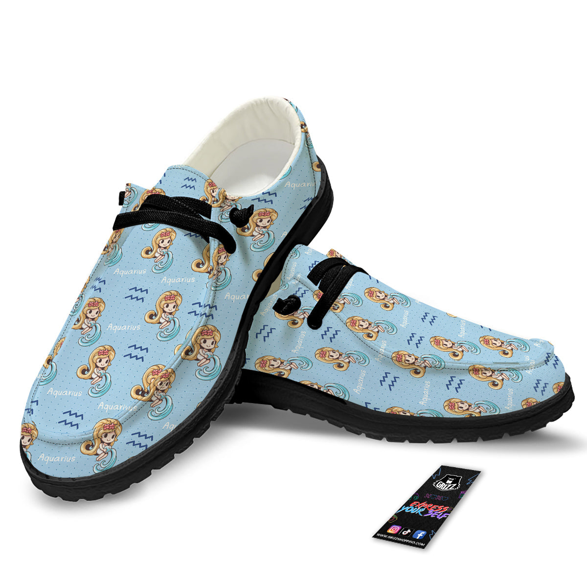 Aquarius Cute Cartoon Print Pattern Black Loafers-grizzshop