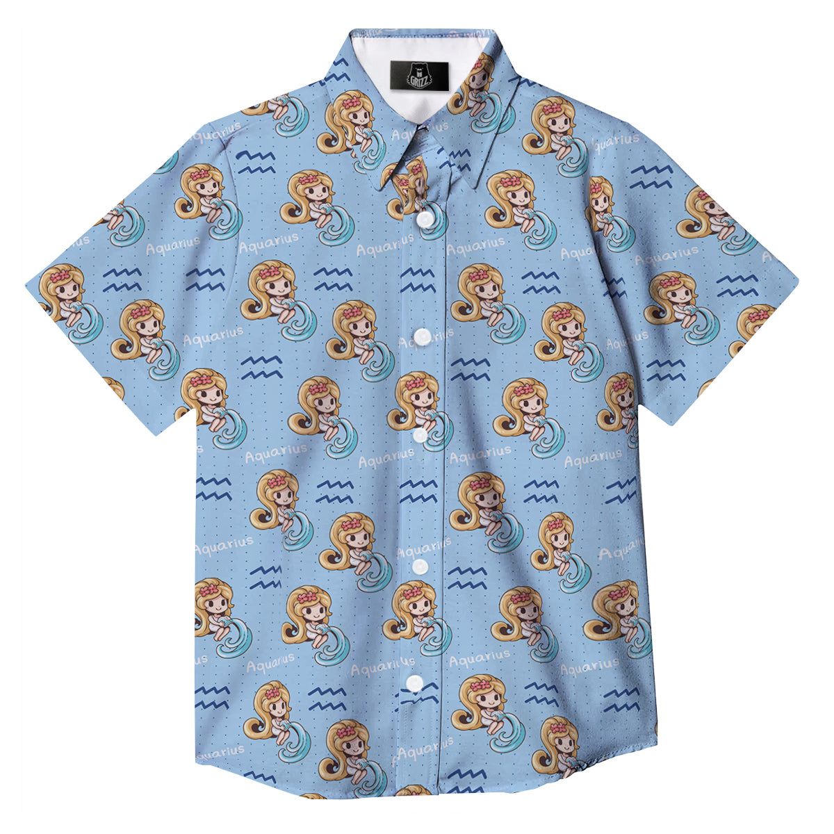 Aquarius Cute Cartoon Print Pattern Button Up Shirt-grizzshop