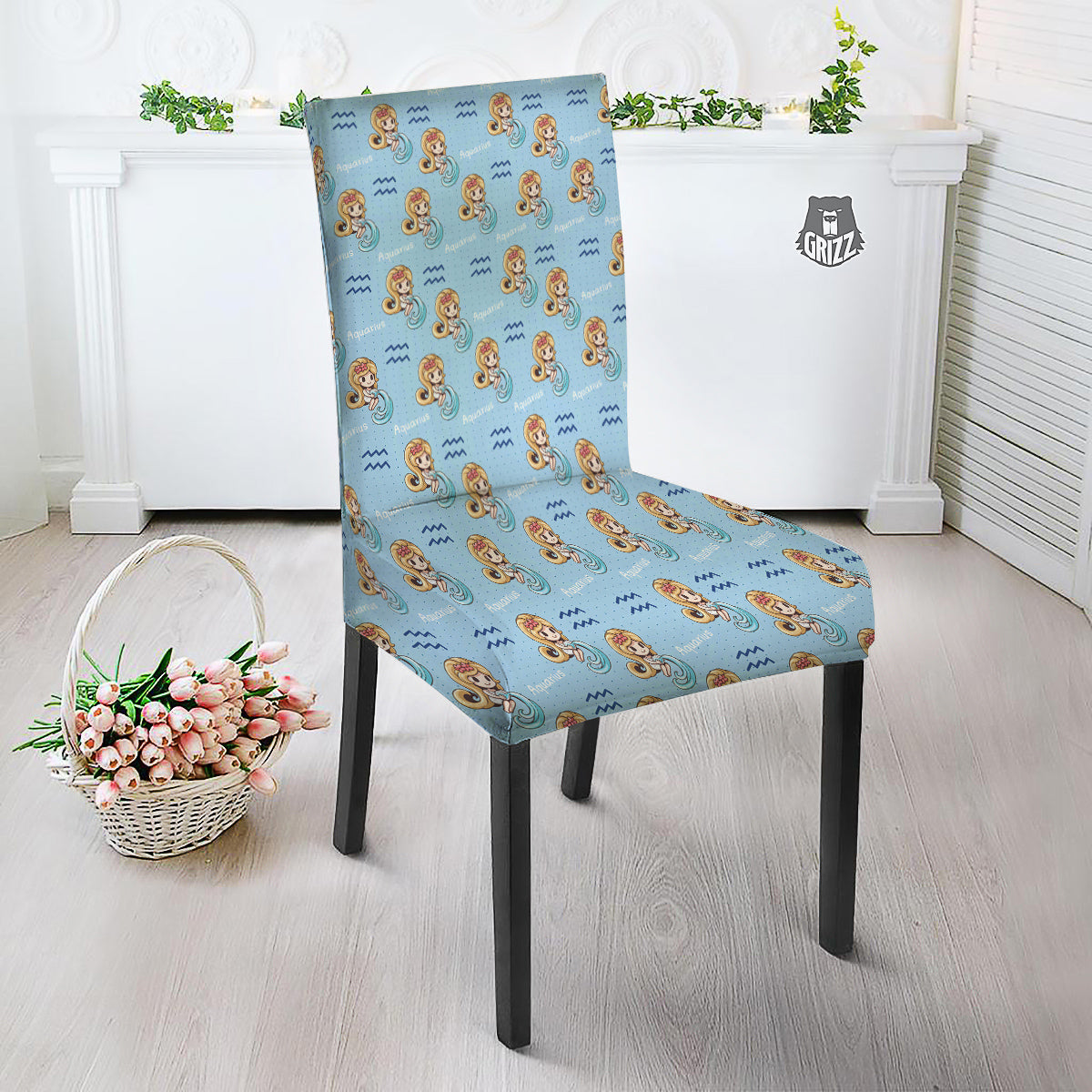 Aquarius Cute Cartoon Print Pattern Dining Chair Slipcover-grizzshop