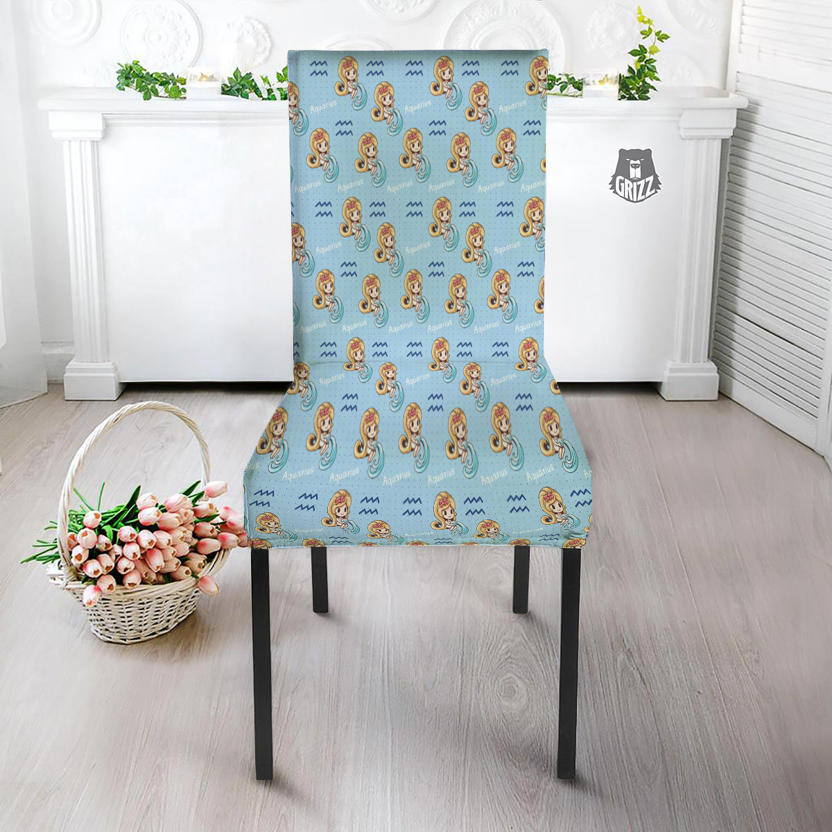 Aquarius Cute Cartoon Print Pattern Dining Chair Slipcover-grizzshop
