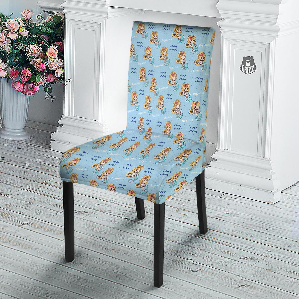 Aquarius Cute Cartoon Print Pattern Dining Chair Slipcover-grizzshop