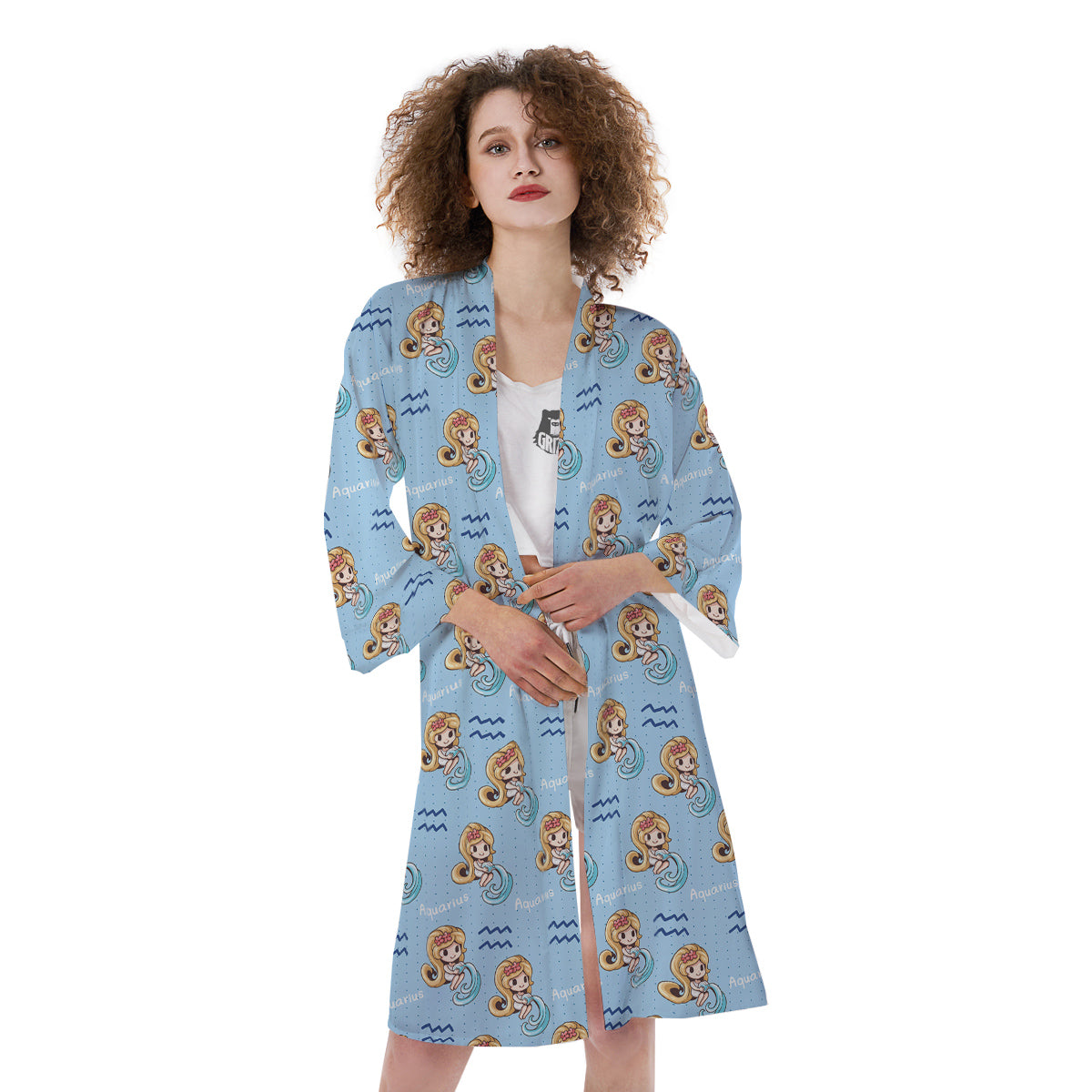 Aquarius Cute Cartoon Print Pattern Kimono-grizzshop