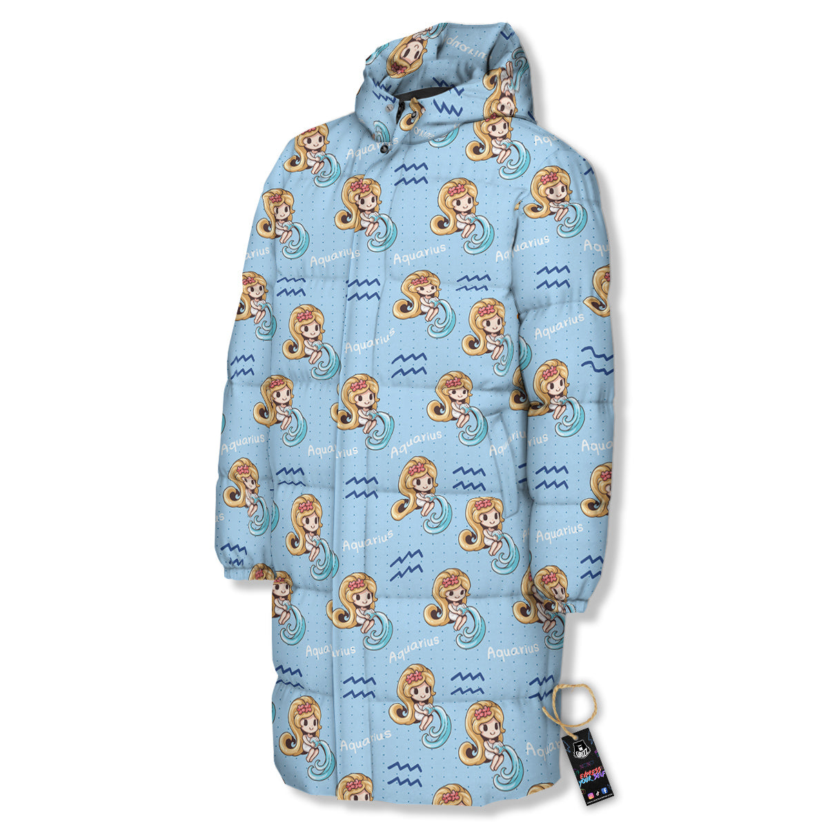 Aquarius Cute Cartoon Print Pattern Long Down Jacket-grizzshop