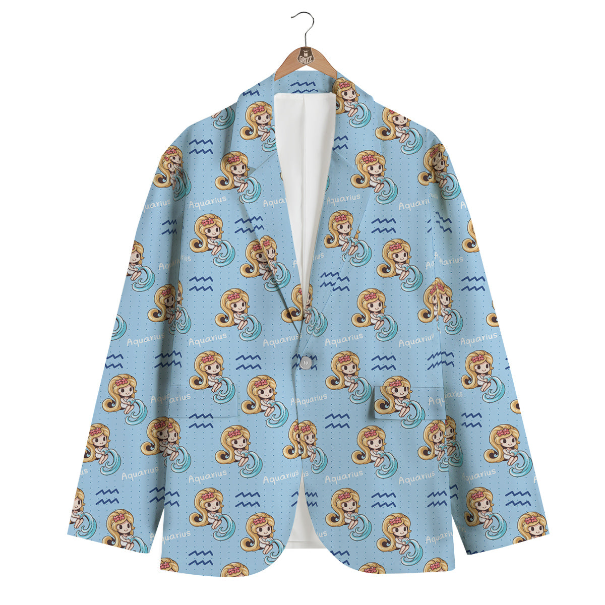 Aquarius Cute Cartoon Print Pattern Men's Blazer-grizzshop