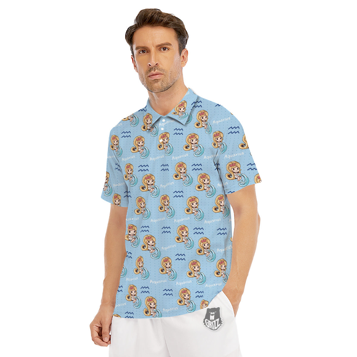 Aquarius Cute Cartoon Print Pattern Men's Golf Shirts-grizzshop