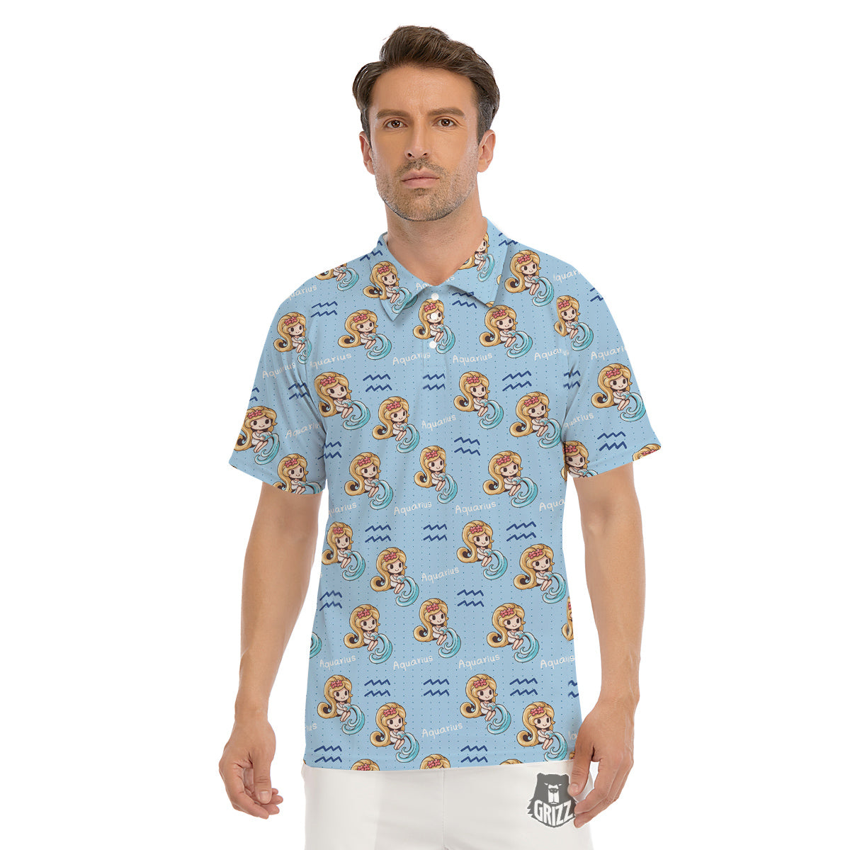 Aquarius Cute Cartoon Print Pattern Men's Golf Shirts-grizzshop