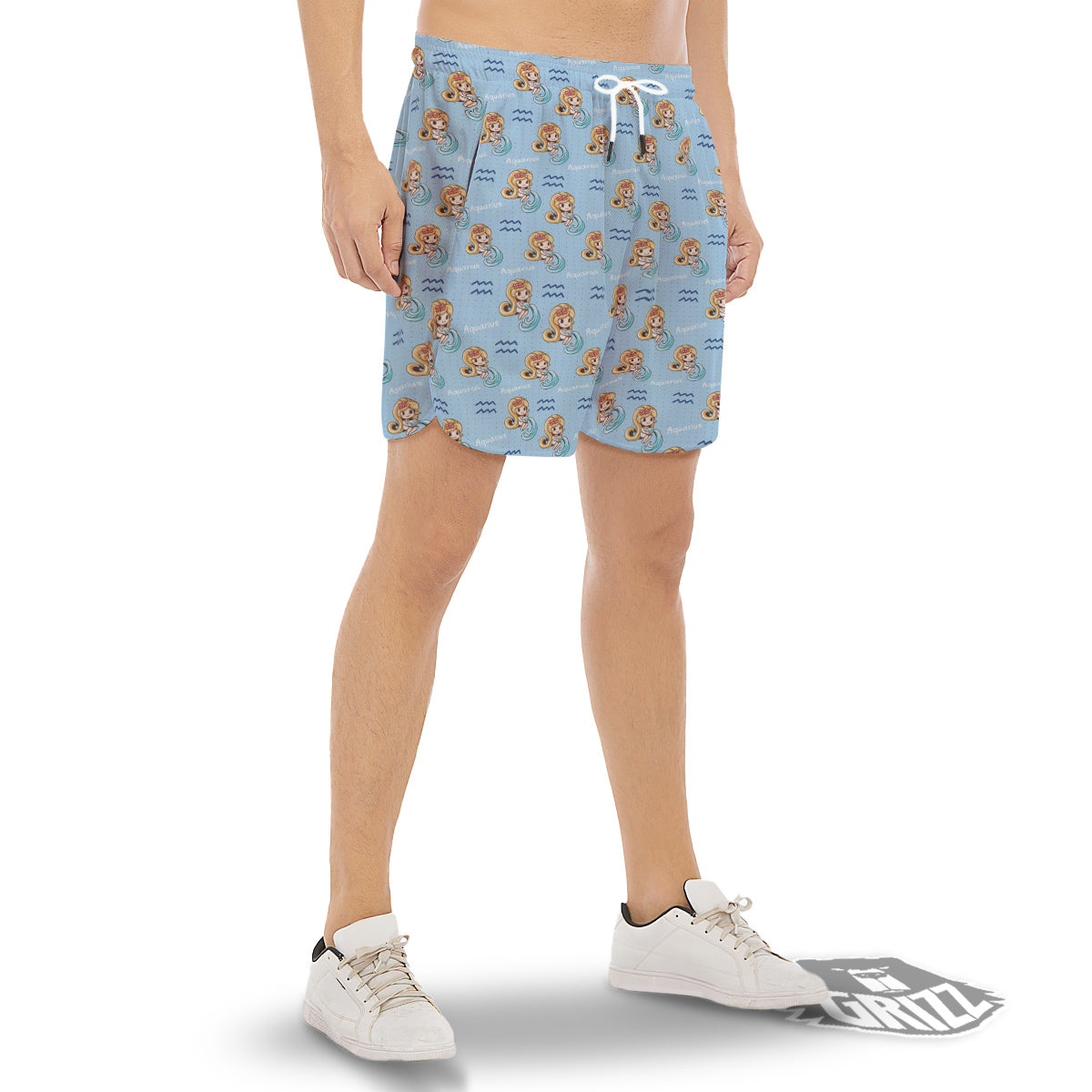 Aquarius Cute Cartoon Print Pattern Men's Gym Shorts-grizzshop