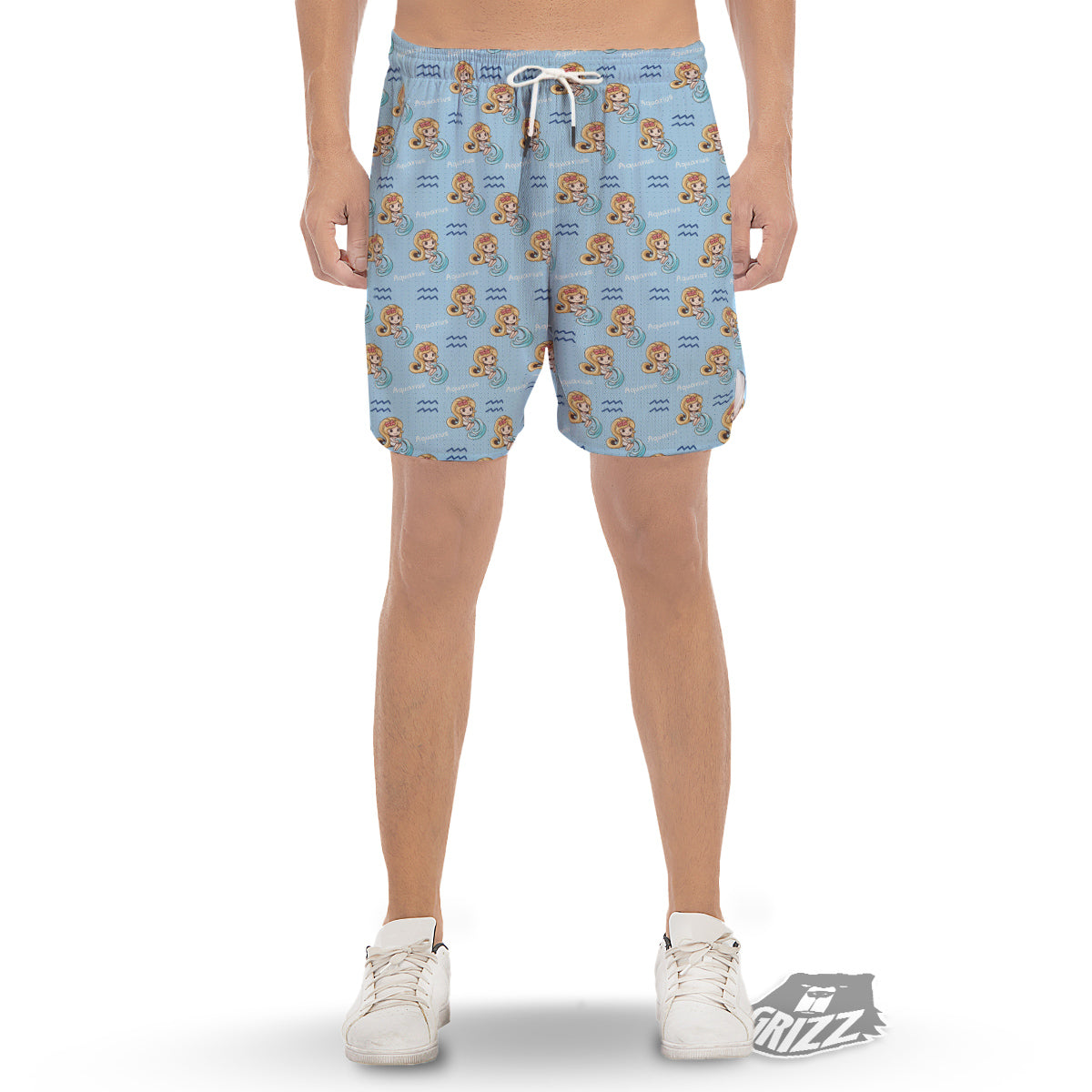 Aquarius Cute Cartoon Print Pattern Men's Gym Shorts-grizzshop