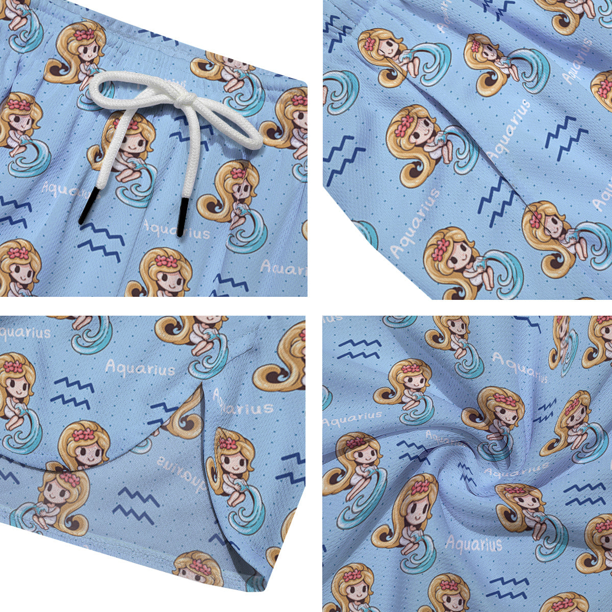 Aquarius Cute Cartoon Print Pattern Men's Running Shorts-grizzshop