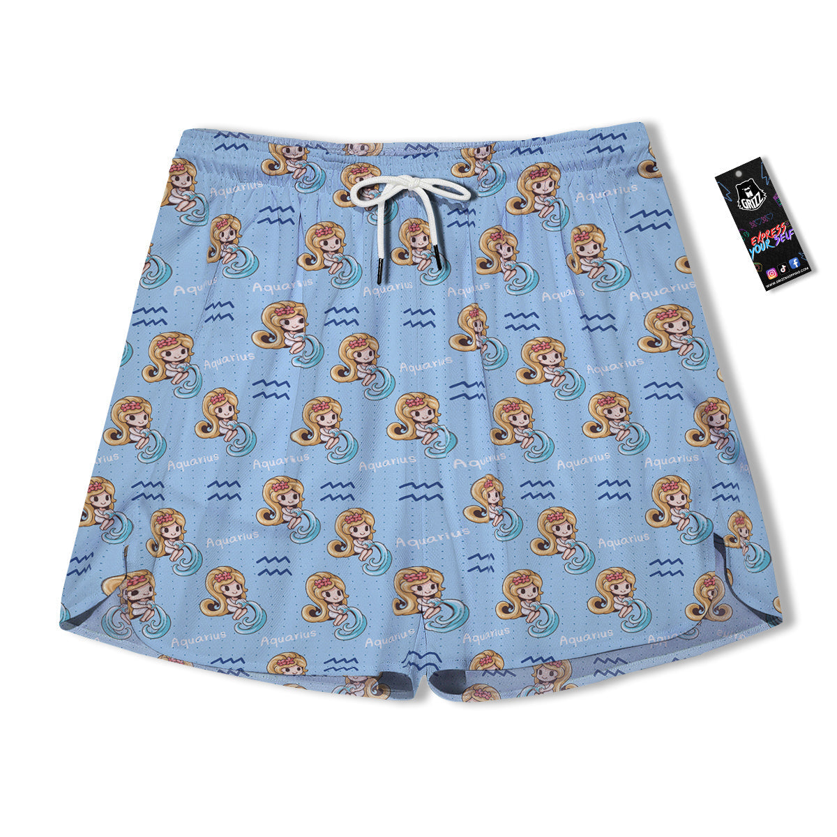 Aquarius Cute Cartoon Print Pattern Men's Running Shorts-grizzshop