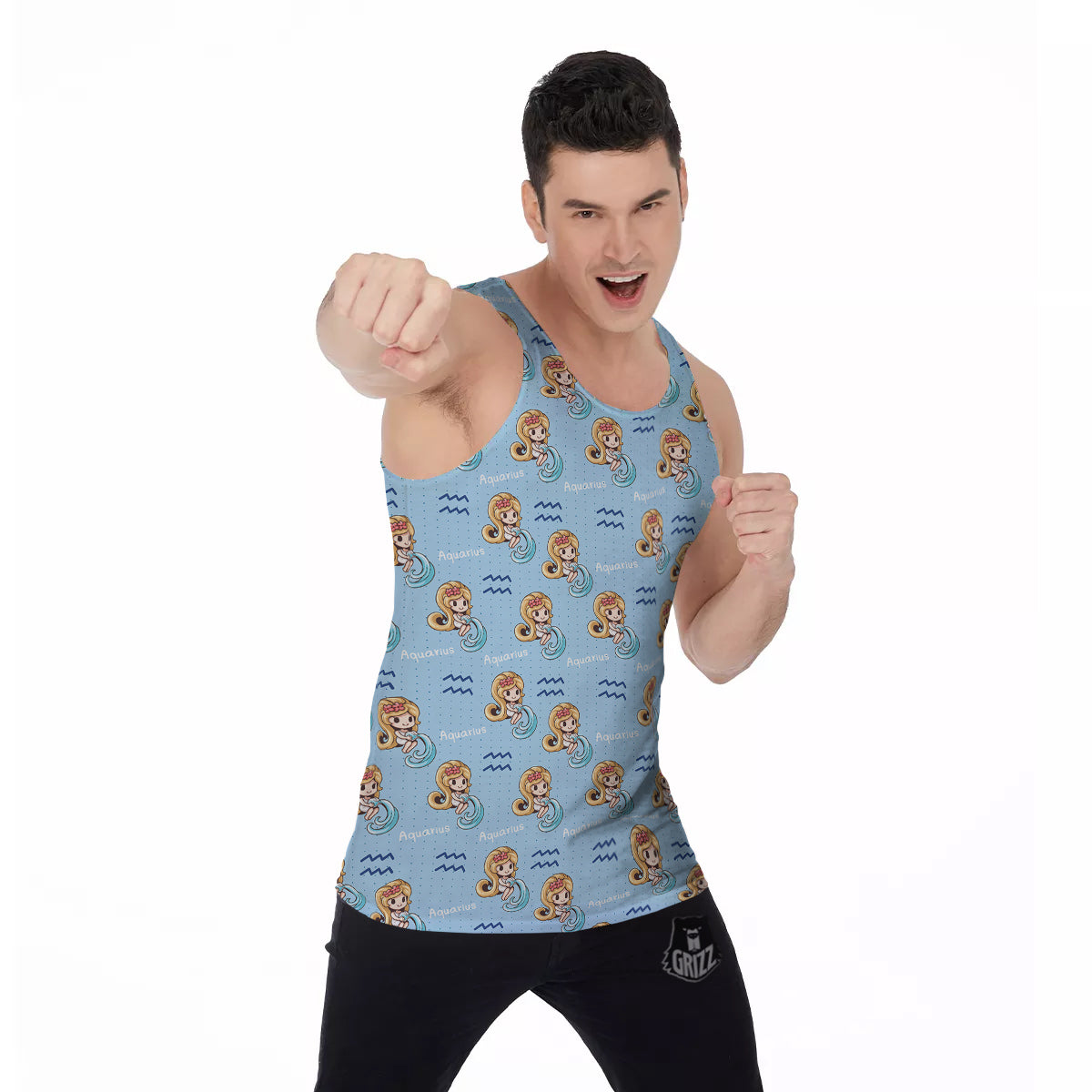 Aquarius Cute Cartoon Print Pattern Men's Tank Top-grizzshop