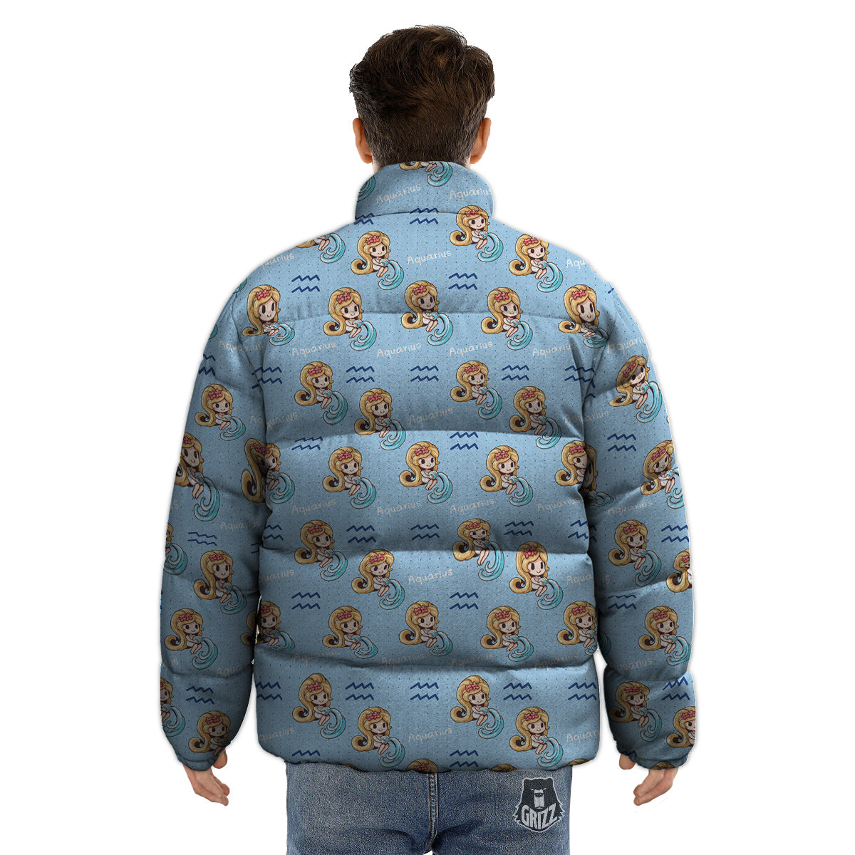 Aquarius Cute Cartoon Print Pattern Puffer Jacket-grizzshop