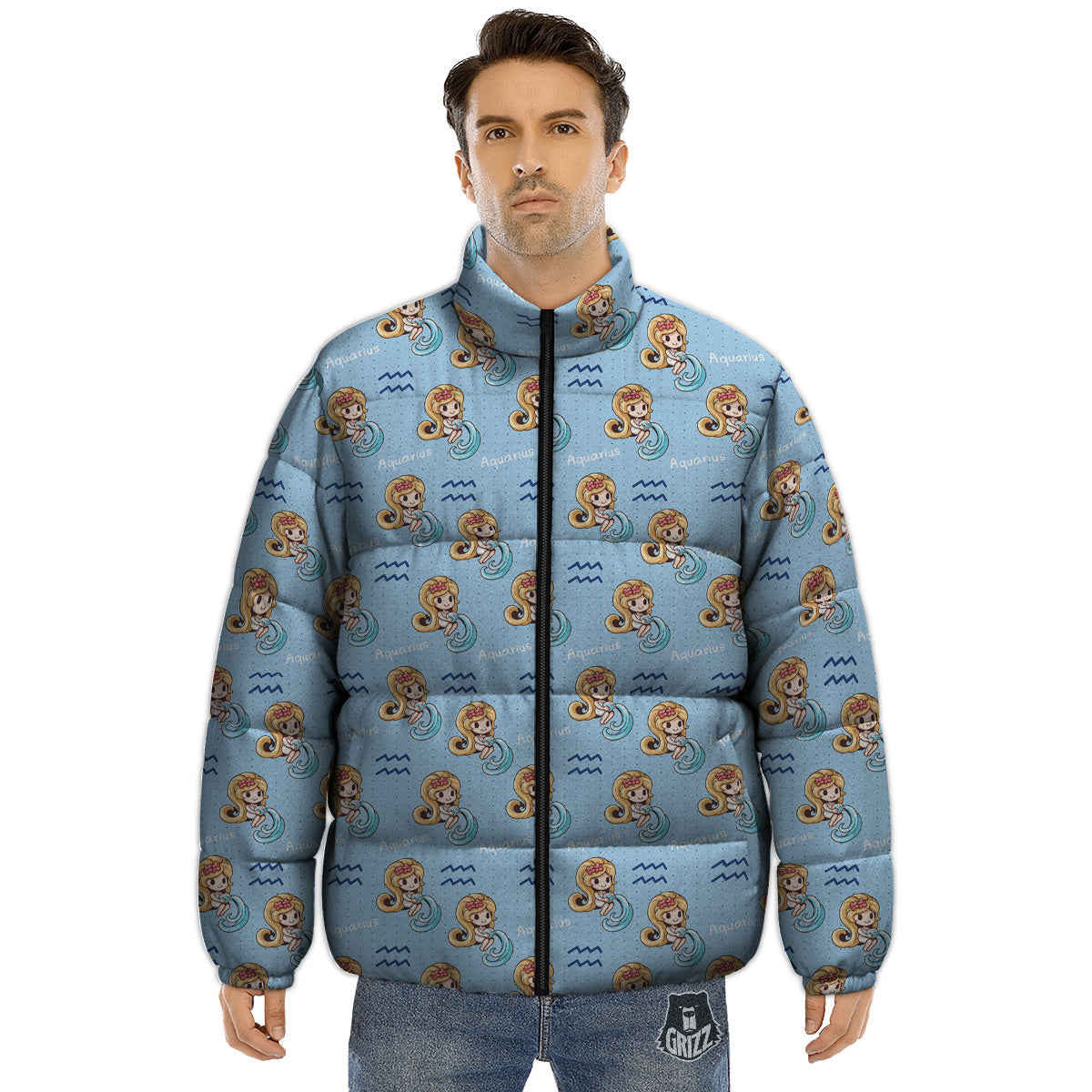 Aquarius Cute Cartoon Print Pattern Puffer Jacket-grizzshop