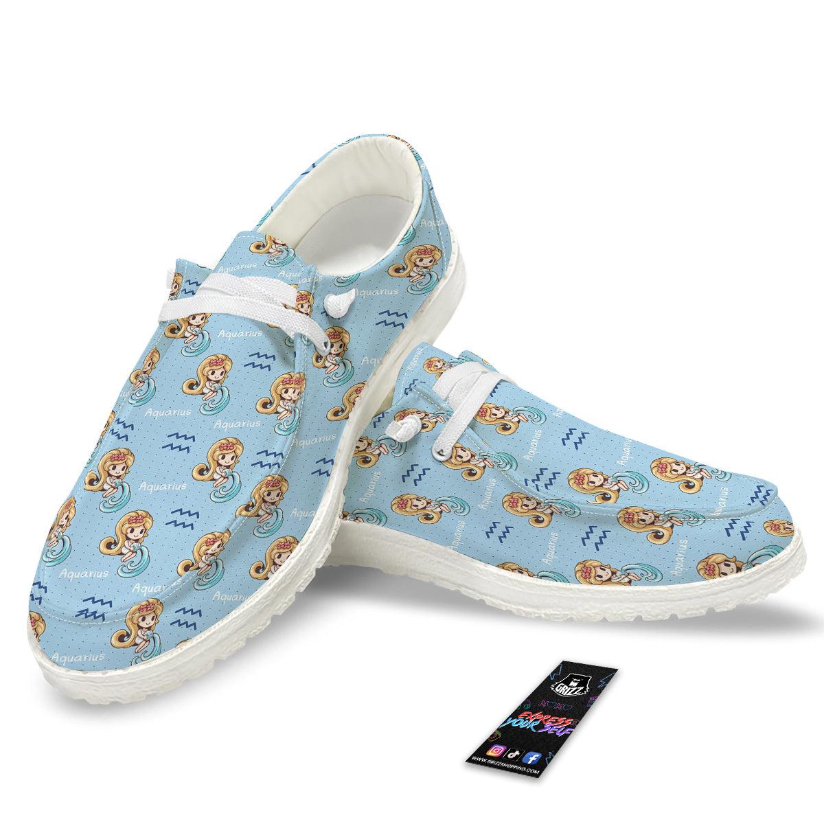 Aquarius Cute Cartoon Print Pattern White Loafers-grizzshop