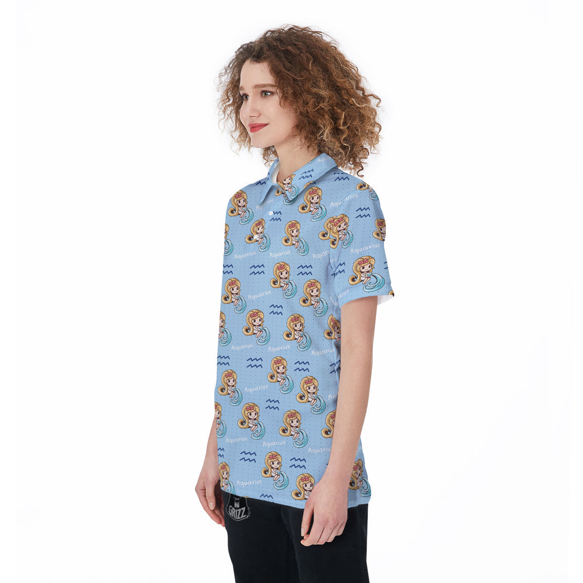 Aquarius Cute Cartoon Print Pattern Women's Golf Shirts-grizzshop