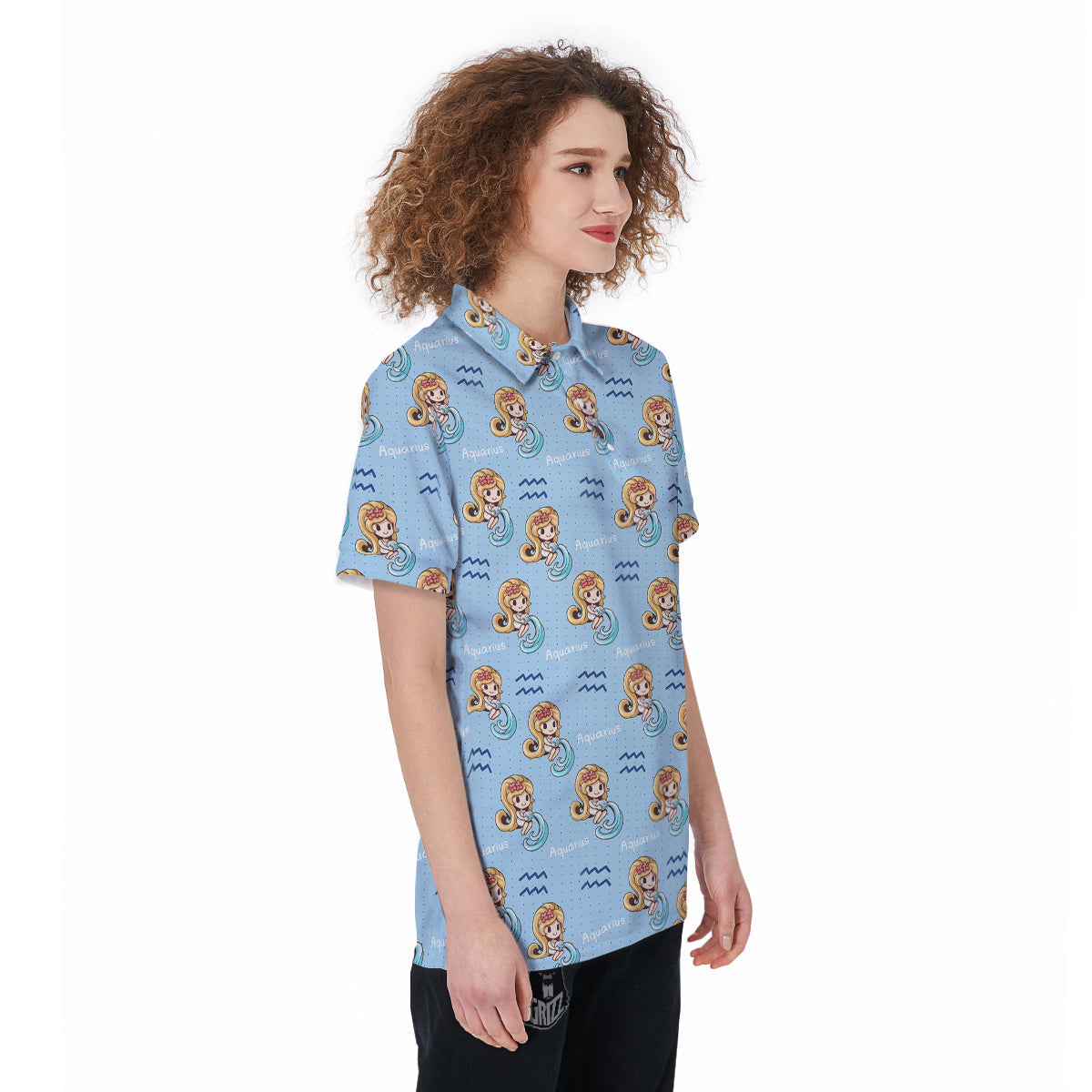Aquarius Cute Cartoon Print Pattern Women's Golf Shirts-grizzshop