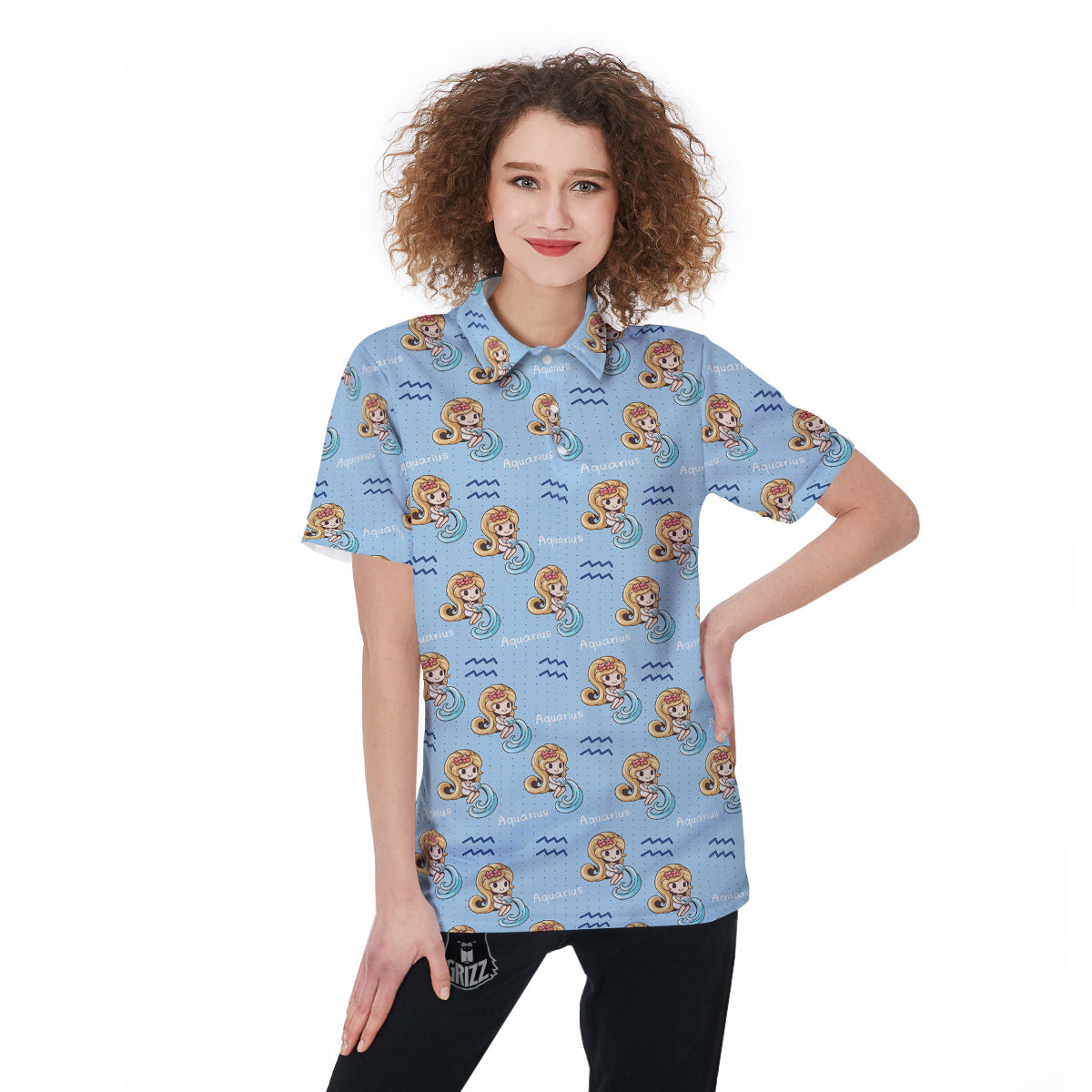 Aquarius Cute Cartoon Print Pattern Women's Golf Shirts-grizzshop