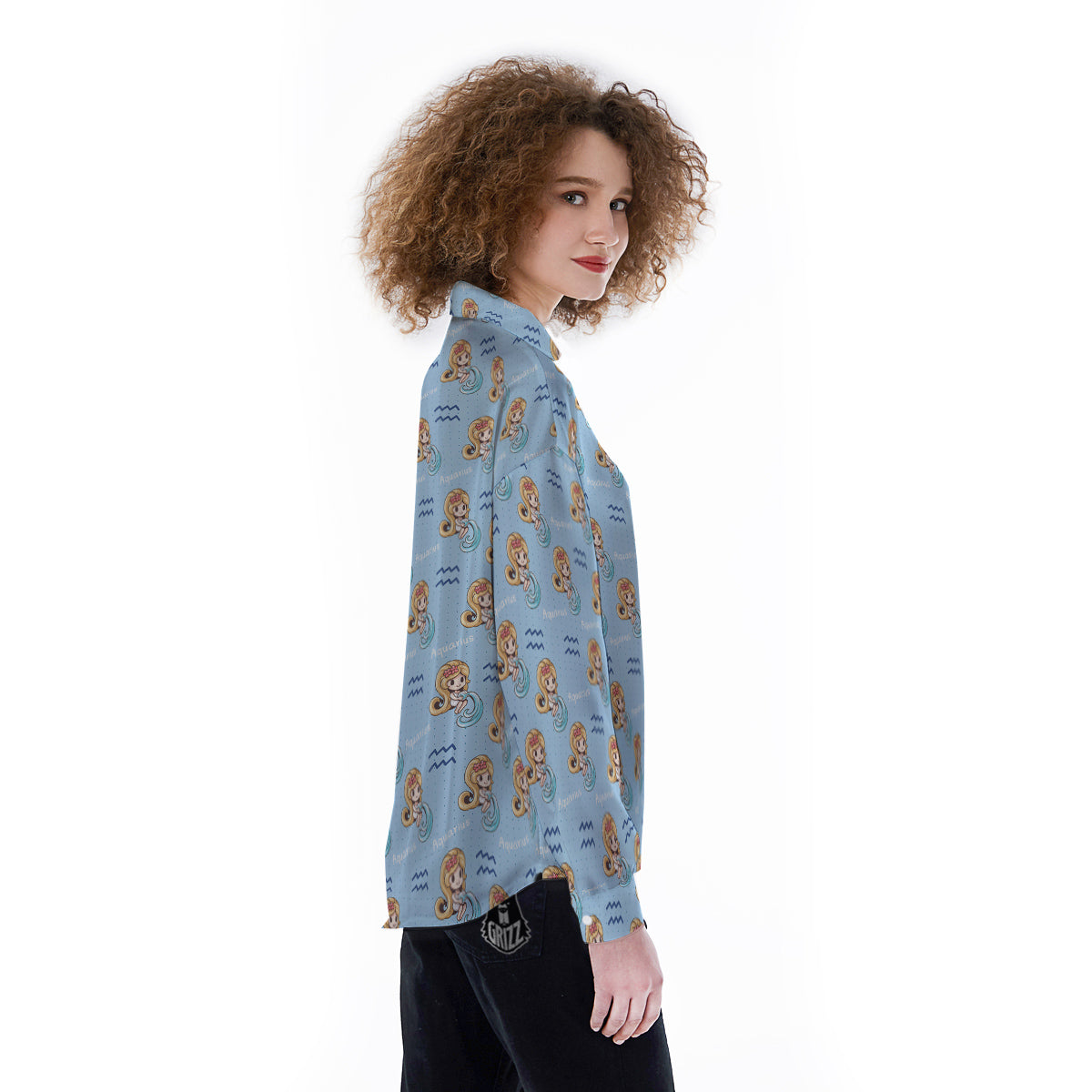 Aquarius Cute Cartoon Print Pattern Women's Long Sleeve Shirts-grizzshop