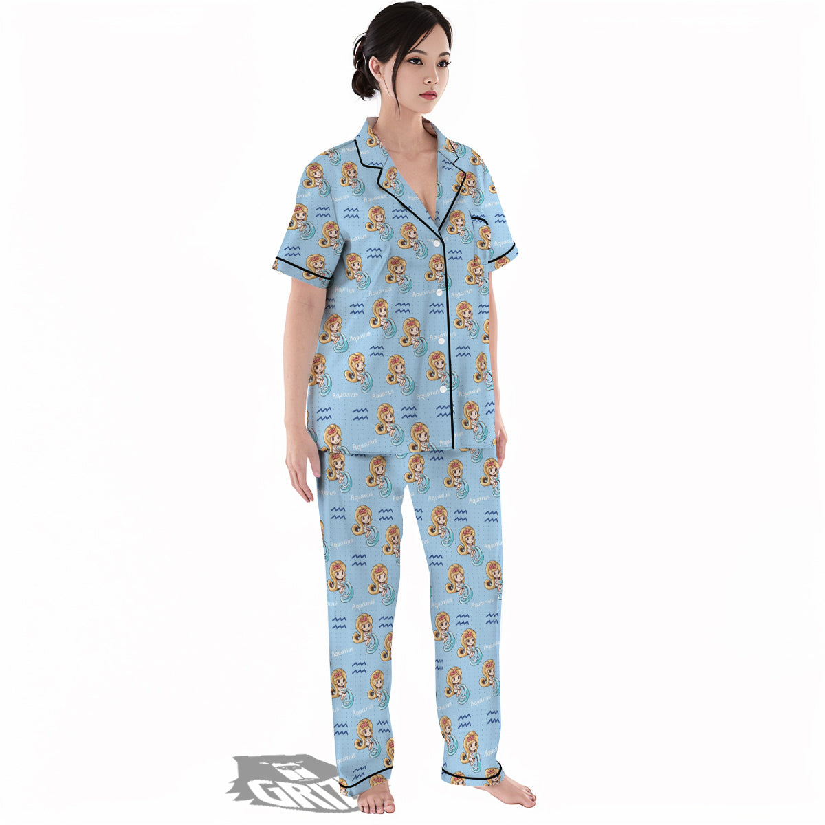 Aquarius Cute Cartoon Print Pattern Women's Pajamas Set-grizzshop