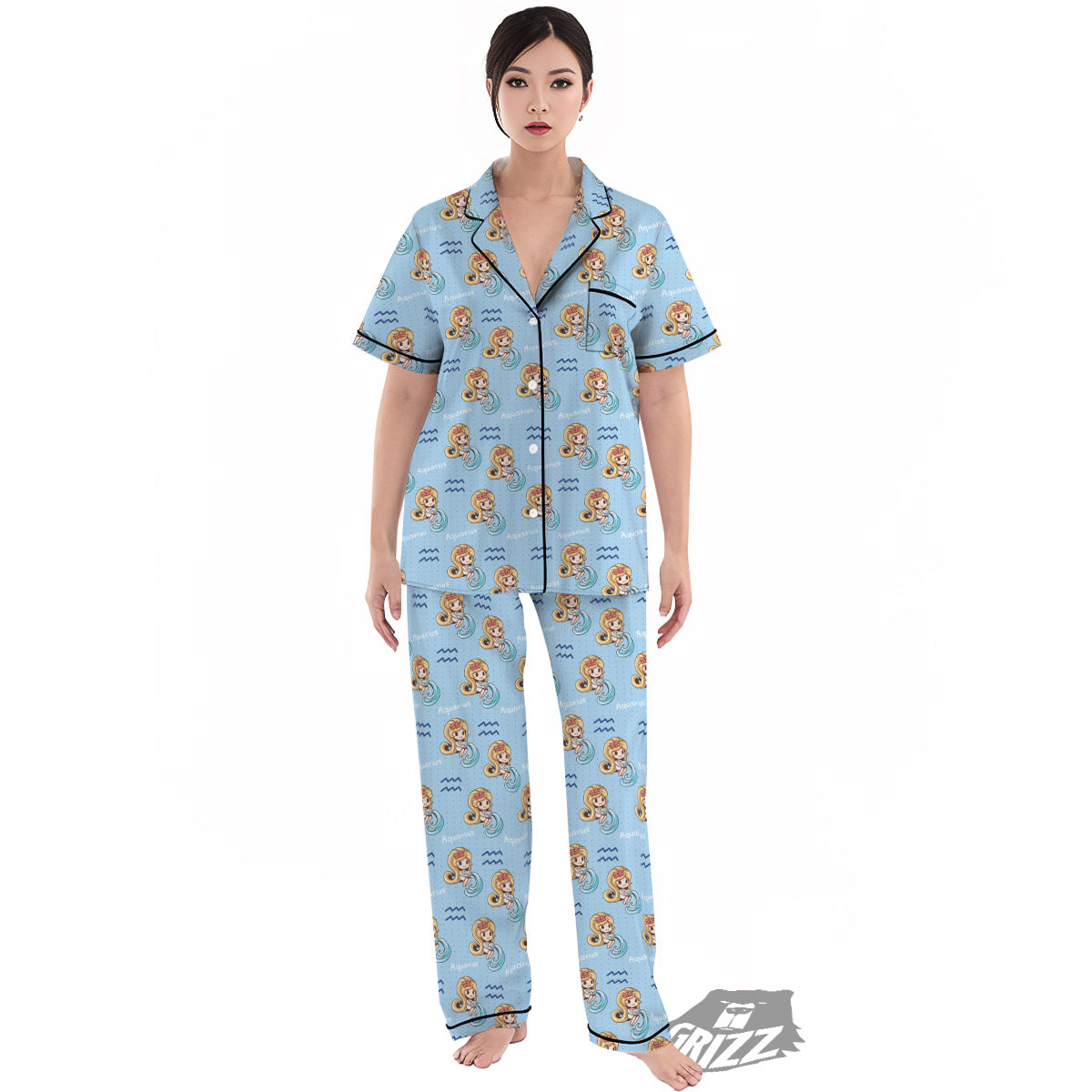 Aquarius Cute Cartoon Print Pattern Women's Pajamas Set-grizzshop