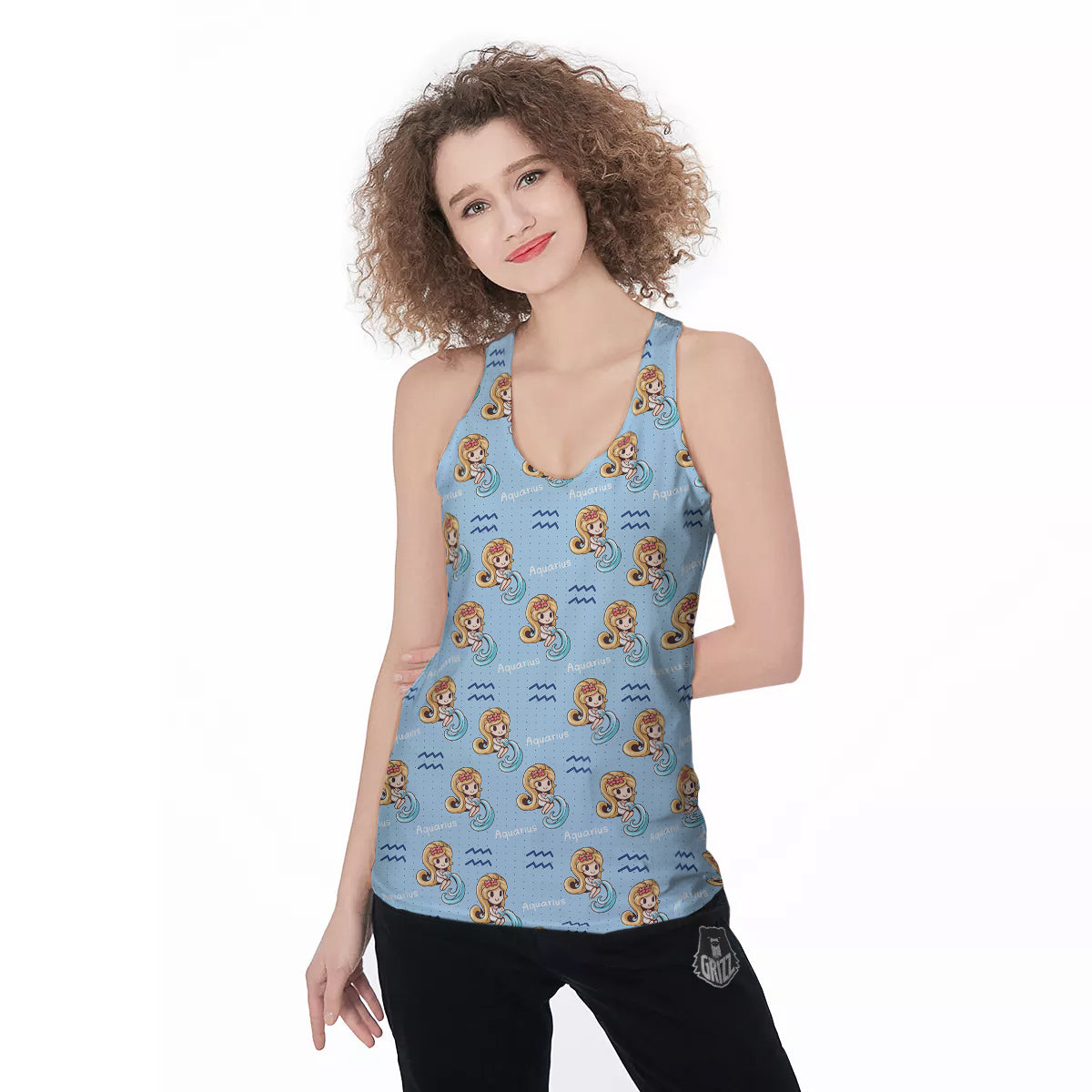 Aquarius Cute Cartoon Print Pattern Women's Racerback Tank Top-grizzshop